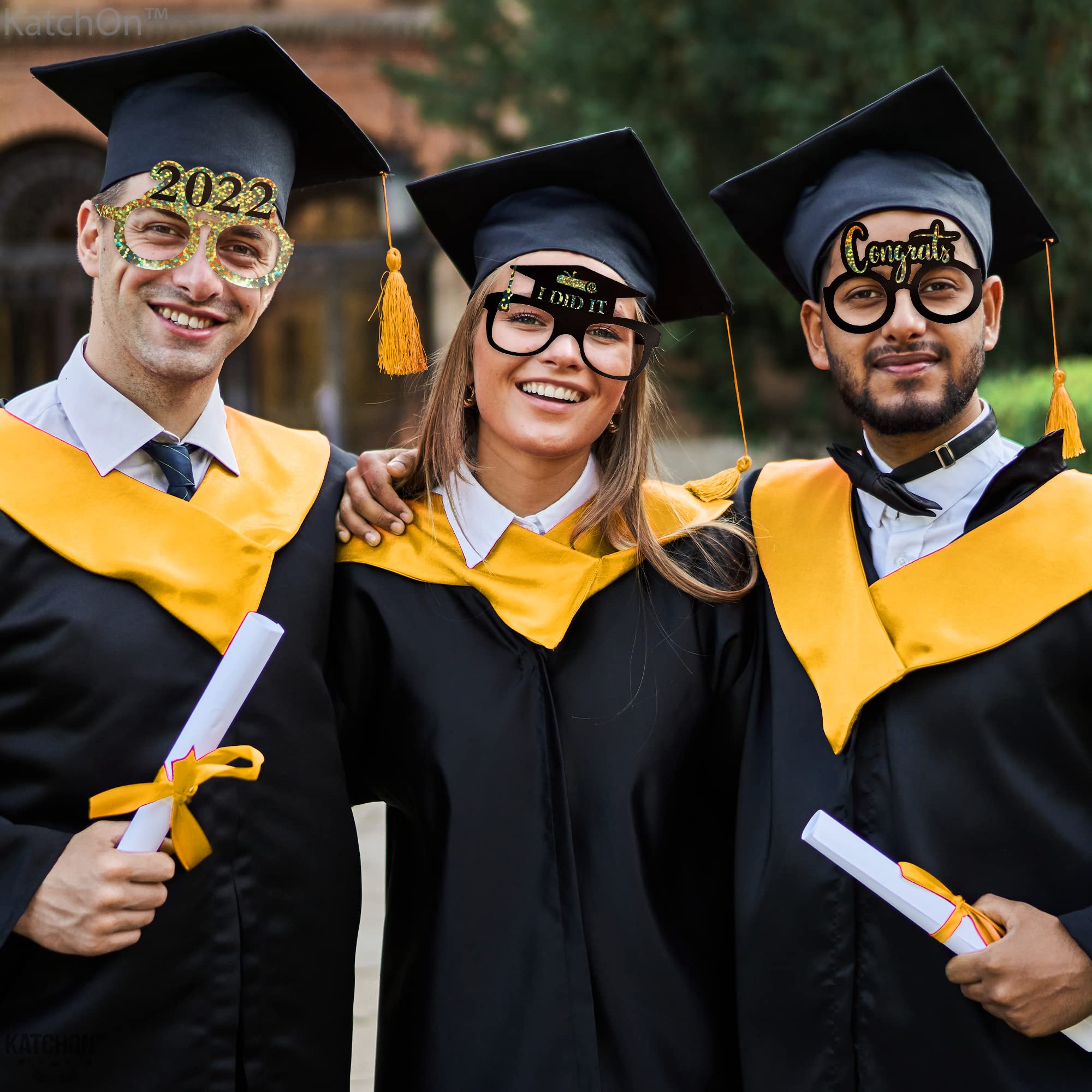 2022 Graduation Glasses - 12 Pack Black & Gold | Photo Booth Props, Party Decorations & Favors | Perfect for Graduation Parties, Ceremonies & Celebrations