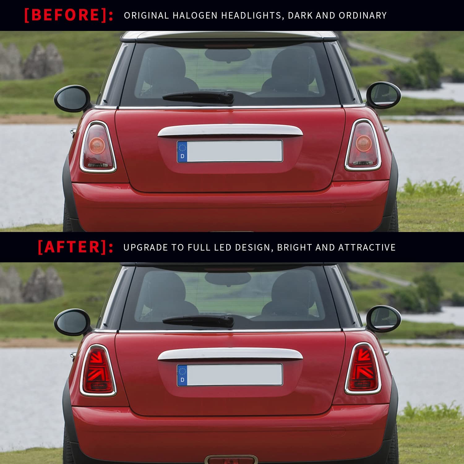 JCW Union Jack LED Tail Lights Assembly for Mini Cooper Hatchback R56 R57 R58 R59 (2007-2013) - Sequential Turn Signal Rear Lamps Pair - Upgrade for Mini Cooper S, Clubman & Convertible Models - Perfect for Night Driving & Car Customization