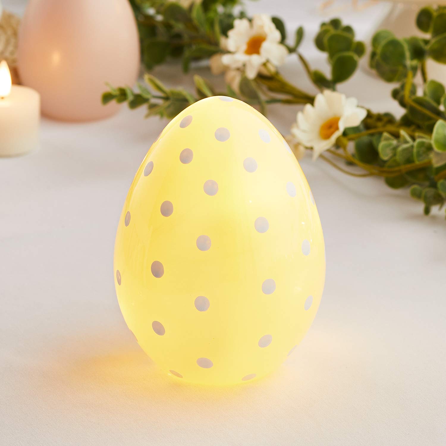 Lights4fun 4-Inch Yellow Glass LED Easter Egg Light - Battery Operated Decor for Easter Party, Spring Home Decoration & Holiday Centerpiece