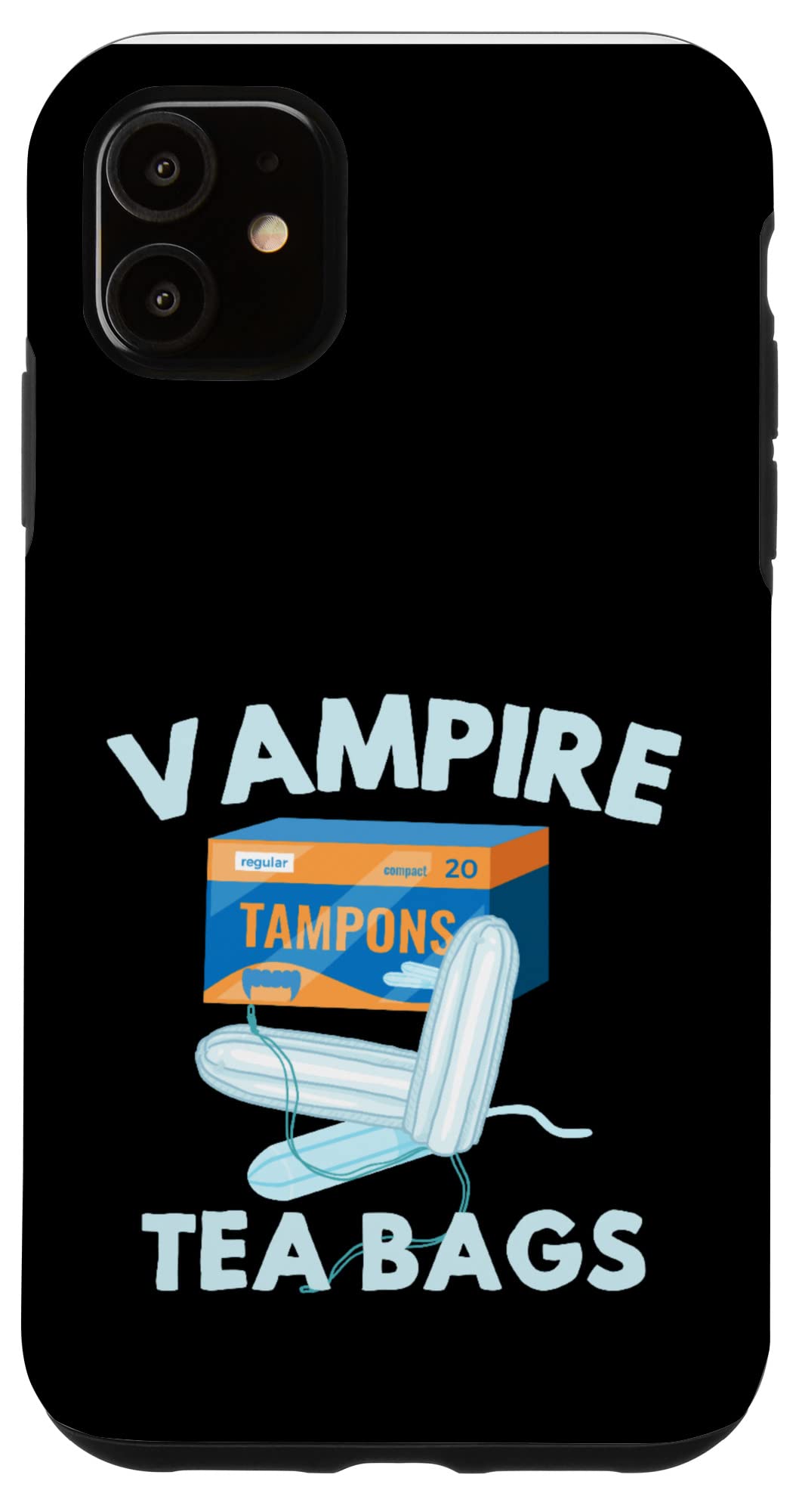 Funny iPhone 11 Case with Vampire Tea Bags & Tampon Horror Design - Humorous Phone Cover for Men & Women - Perfect for Halloween, Gag Gifts & Pranks