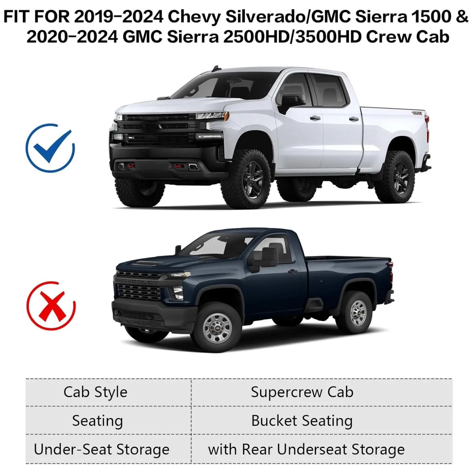 WEIZE Custom Fit TPE Floor Mats for 2019-2024 Chevrolet Silverado 1500 & GMC Sierra 1500 | 2020-2024 Silverado/GMC Sierra 2500HD/3500HD Crew Cab | Rear Row with Carpeted Underseat Storage | All-Weather Protection & Easy Cleaning | Perfect for Off-Roading, Daily Commute & Family Road Trips