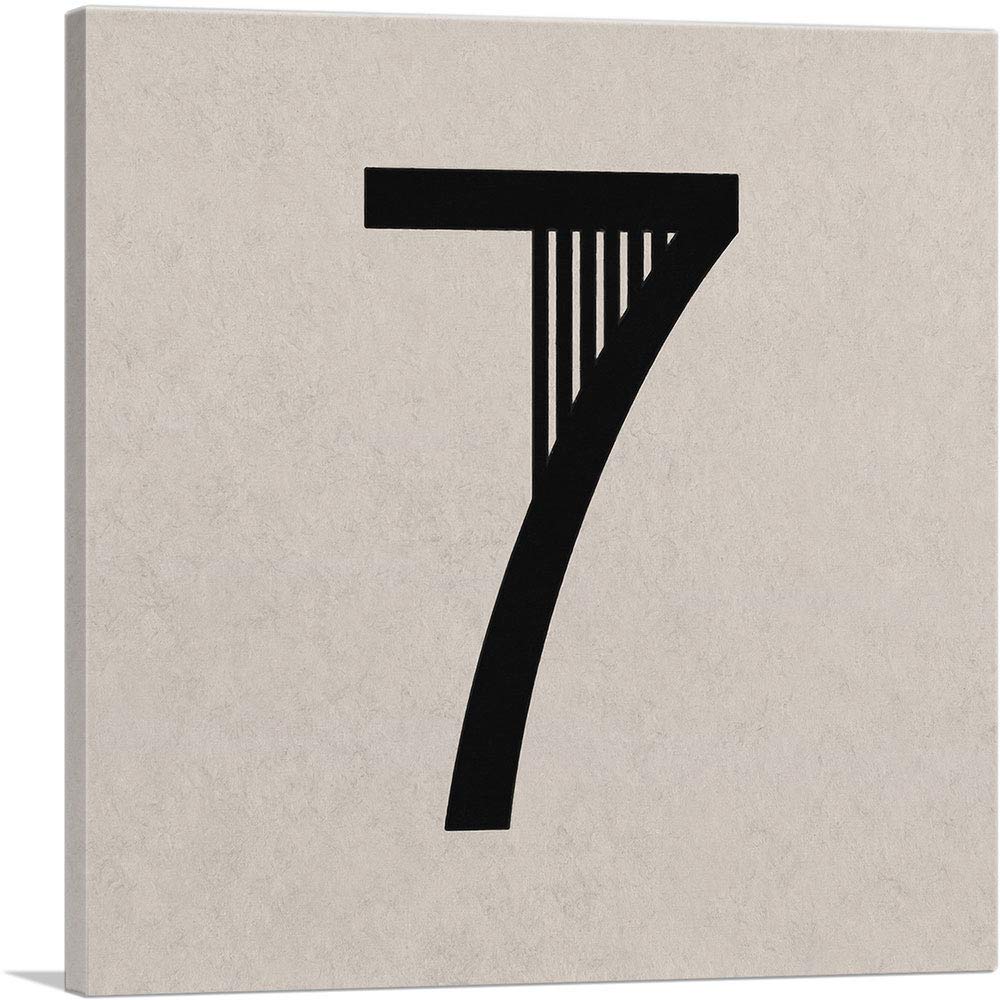 ARTCANVAS Beige & Black Line Alphabet Number 7 Seven Numeral Wall Art - 36x36 Inch Stretched Canvas Framed Painting, Giclee Print Poster for Modern Home & Office Decor - Perfect for Living Room, Bedroom or Workspace