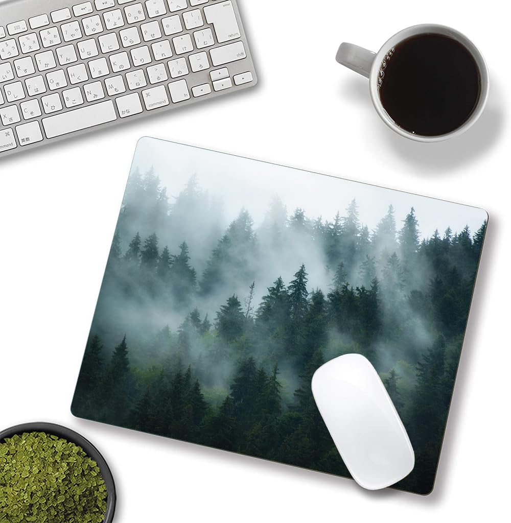 Premium Non-Slip Mouse Pad with Fog Forest Design - Waterproof Rubber Base Gaming & Office Desk Mat for Laptop/Computer - Perfect for Work, Gaming & Home Office Setup