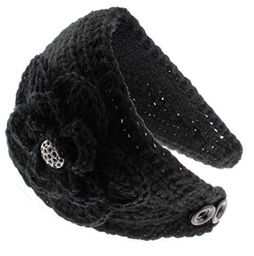KMystic Knit Winter Headband Ear Warmer with Sparkles - Rhinestone Black Headband for Women - Warm Fleece Lined Head Wrap for Cold Weather, Running, Skiing & Outdoor Activities