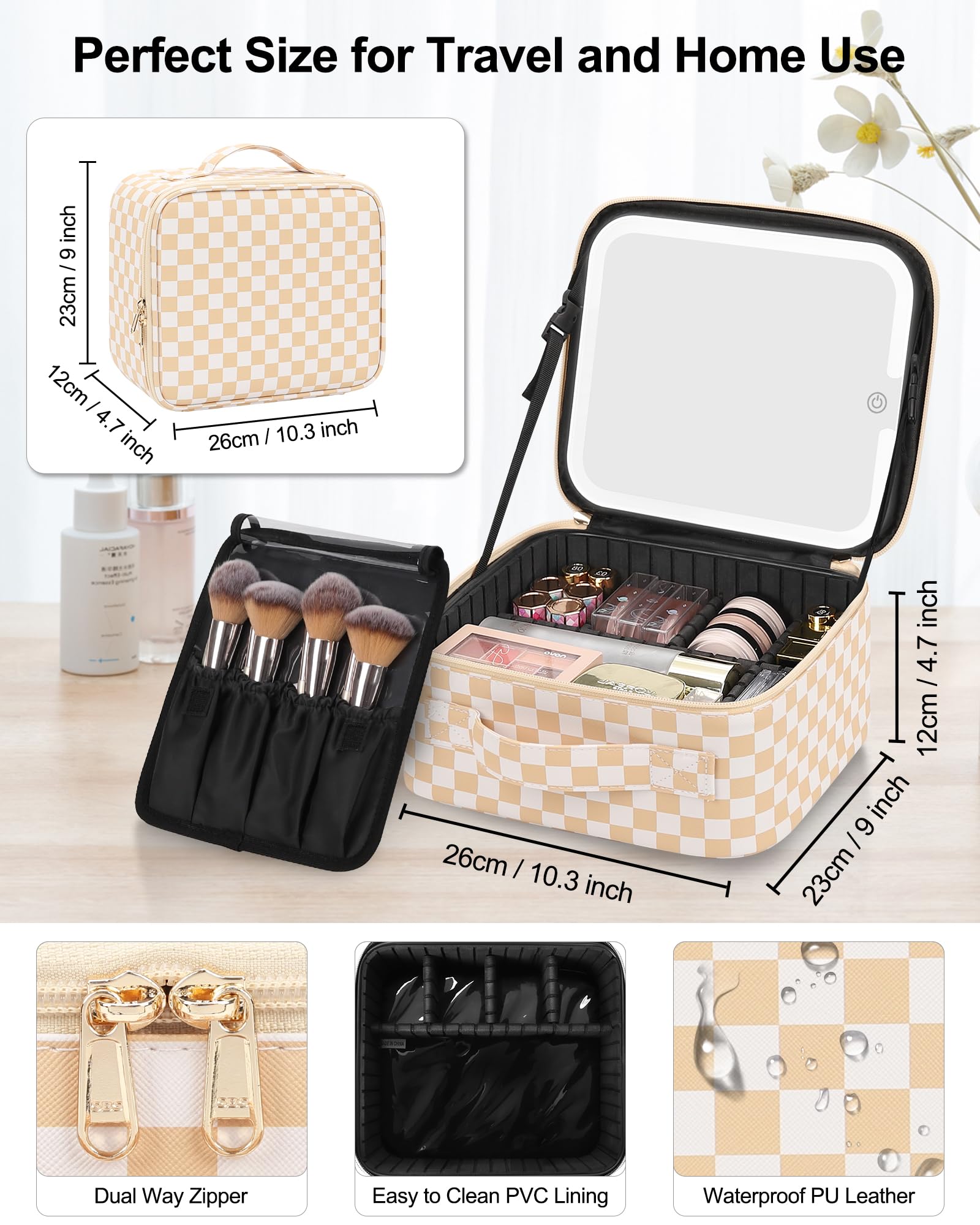 LED Makeup Bag with Lighted Mirror - Large Travel Cosmetic Organizer for Women & Makeup Artists | 3 Adjustable Color Lights, Custom Dividers | Perfect for Travel, Home Vanity & Professional Makeup Kits