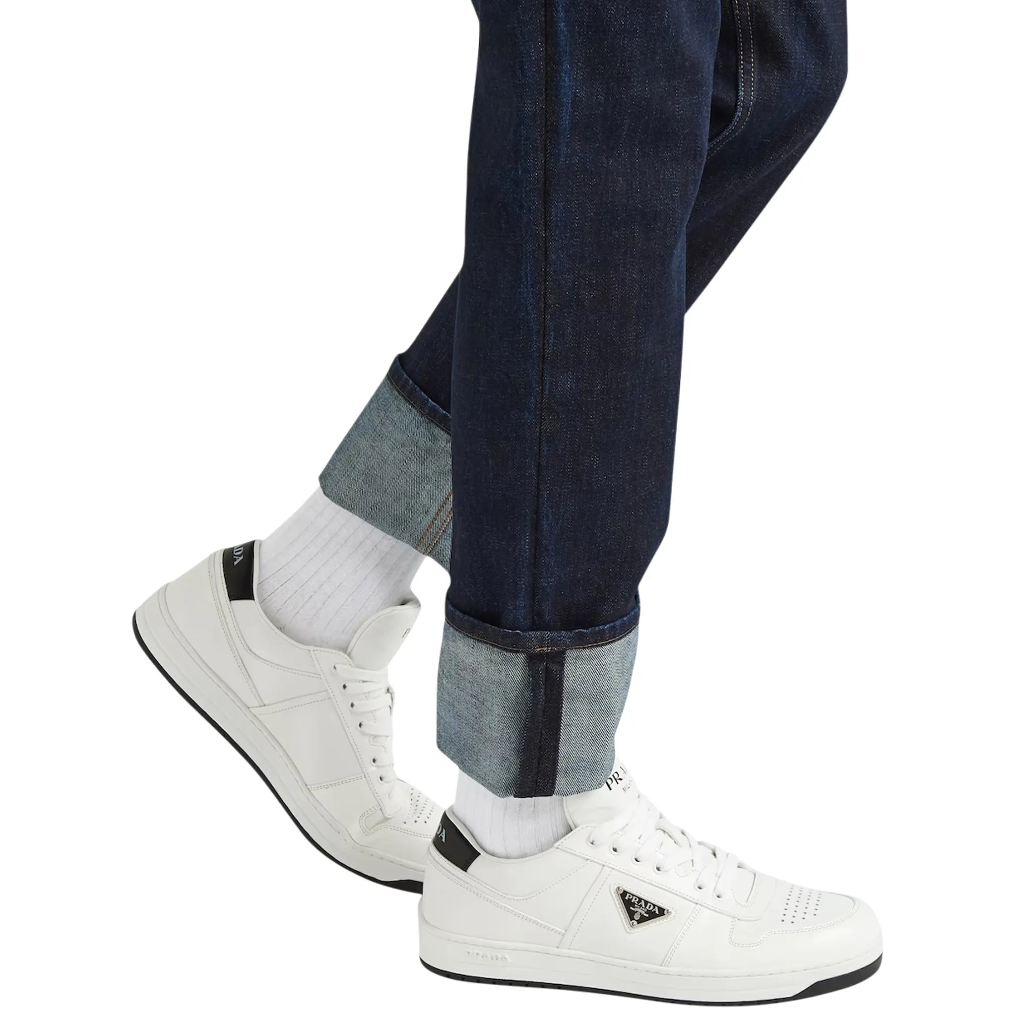 Prada Downtown Triangle Logo White Black Sneakers - Stylish Women's Luxury Fashion Shoes for Casual Wear & Everyday Outfits