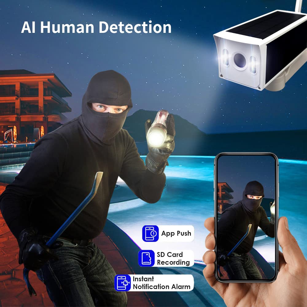 3G/4G Solar Security Camera - 1080P HD, AI Night Vision, Solar/Rechargeable Battery Powered, Low Power Consumption, Continuous Recording, Includes Micro SD Card - Ideal for Outdoor Home, Farm, and Business Surveillance