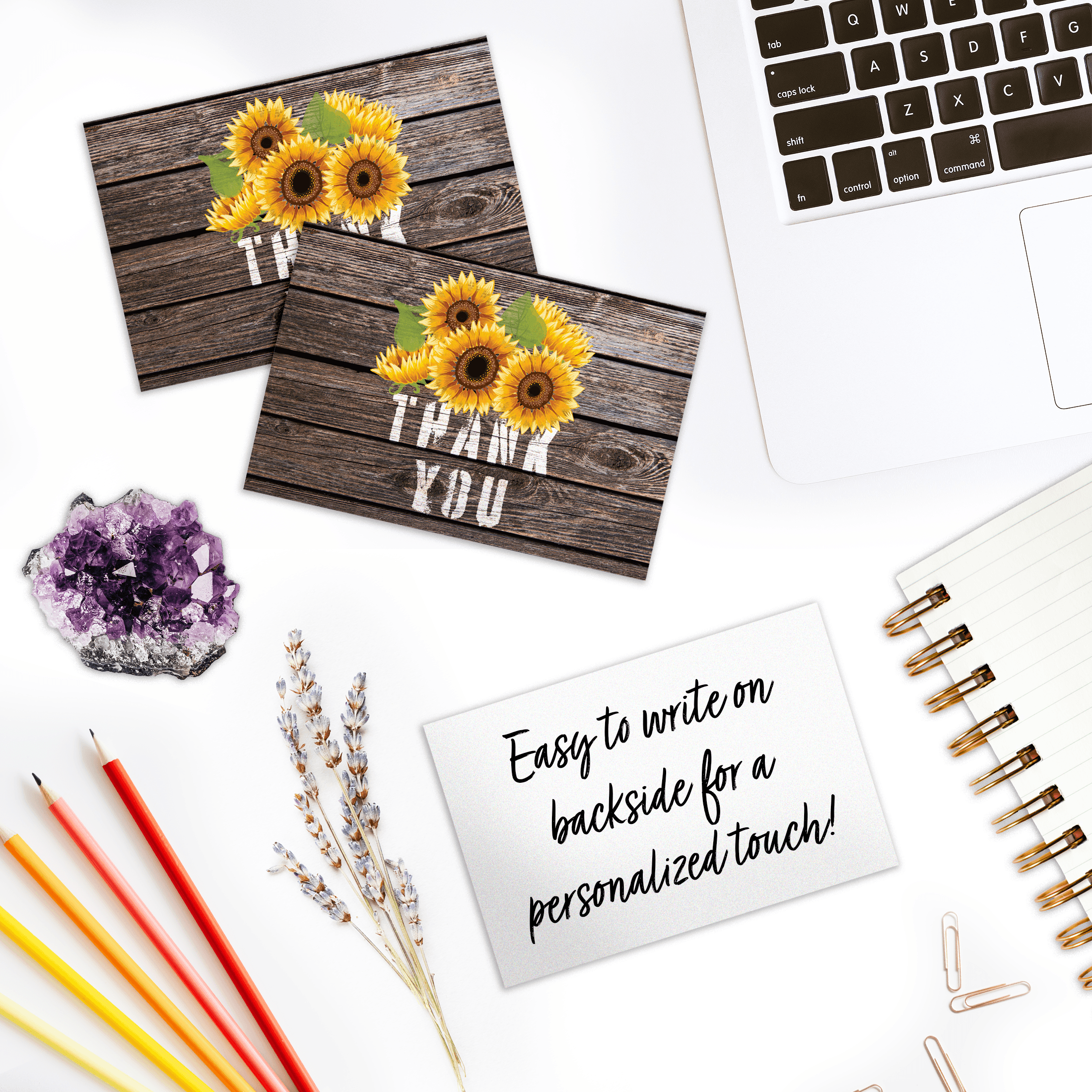 Sunflower Greeting Cards - Bulk Pack of 50 Blank Floral Note Cards with Envelopes for Thank You Notes, Birthday Wishes, Wedding Invitations & Home Decor