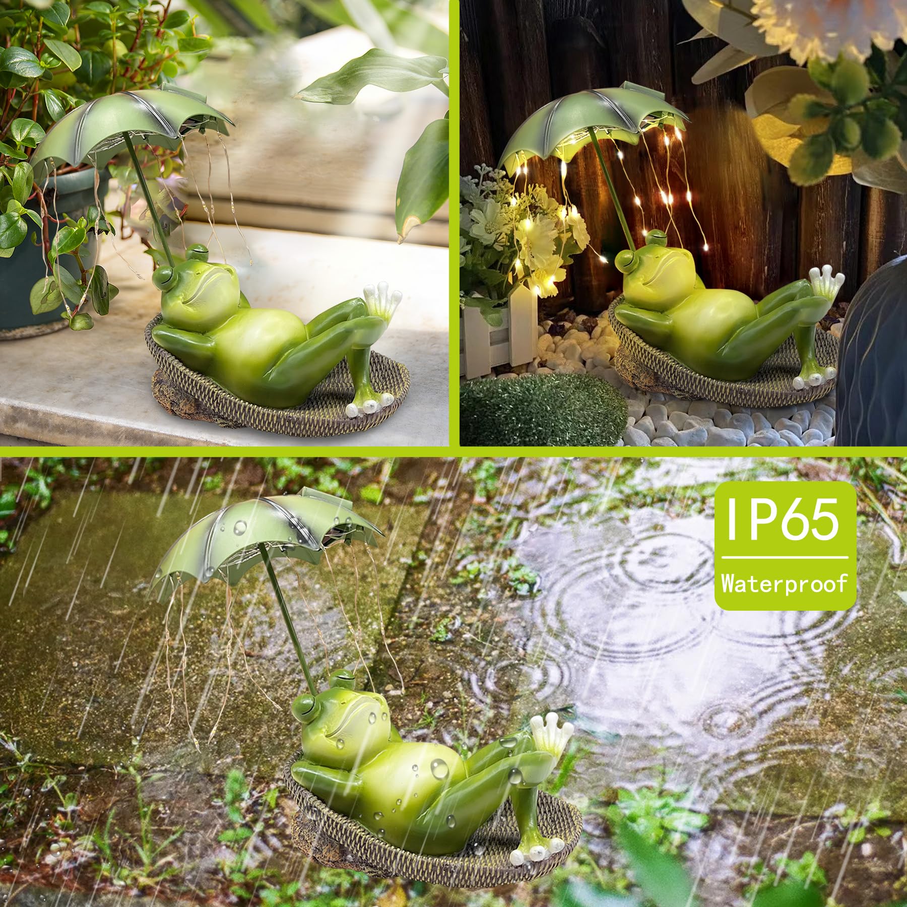 Solar Frog Garden Statue - LED Waterproof Outdoor Decor, Cute Resin Animal Sculpture with Umbrella for Pond, Yard, Lawn & Patio - Perfect Gardening Gift for Women & Home Decoration (Ideal for Garden Parties, Backyard Lighting & Water Feature Accents)