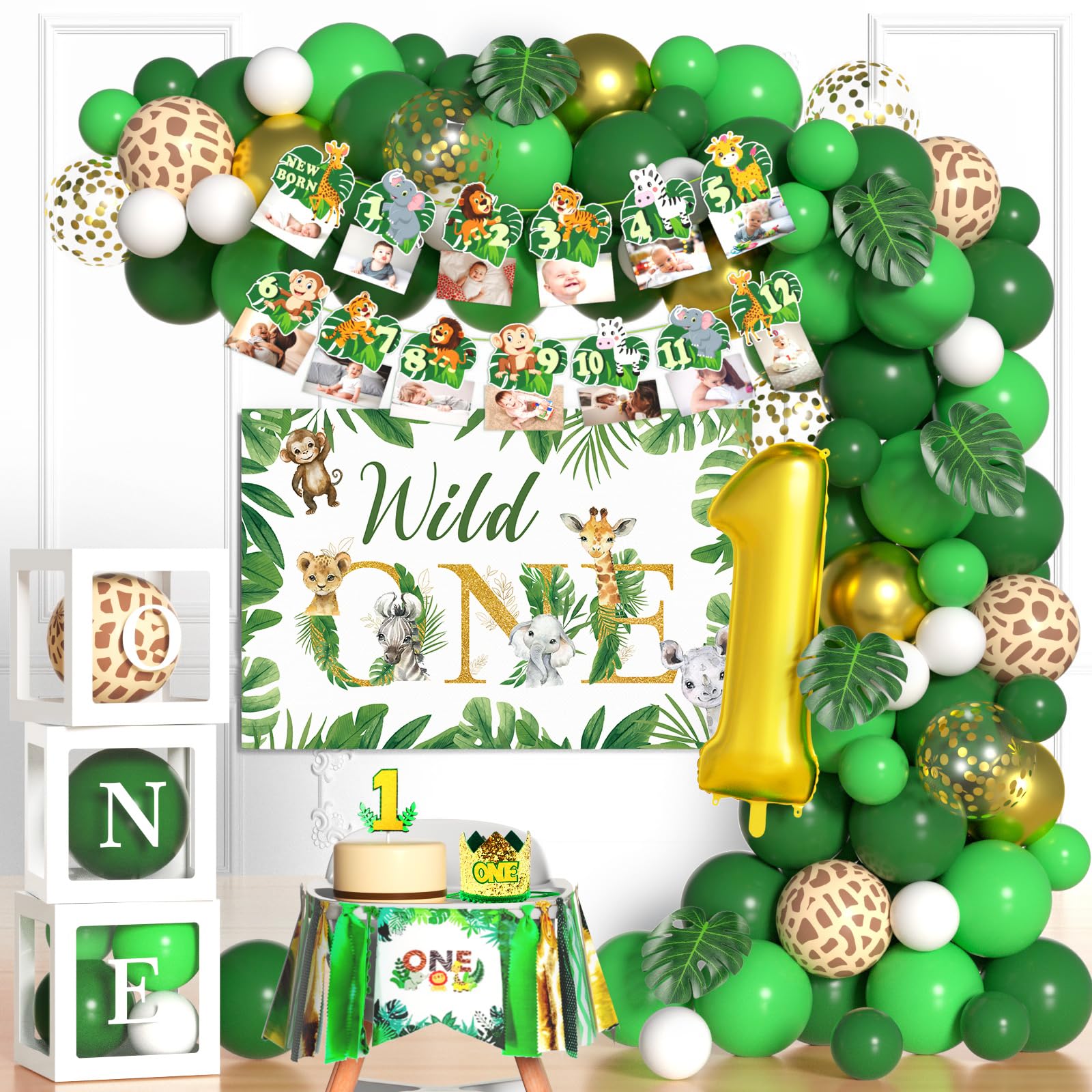 Wild One Birthday Decorations for Boys - 1st Birthday Party Supplies | Jungle Theme Decor for 1 Year Old's First Birthday | Perfect for Baby Showers, Birthday Parties & Photo Backdrops