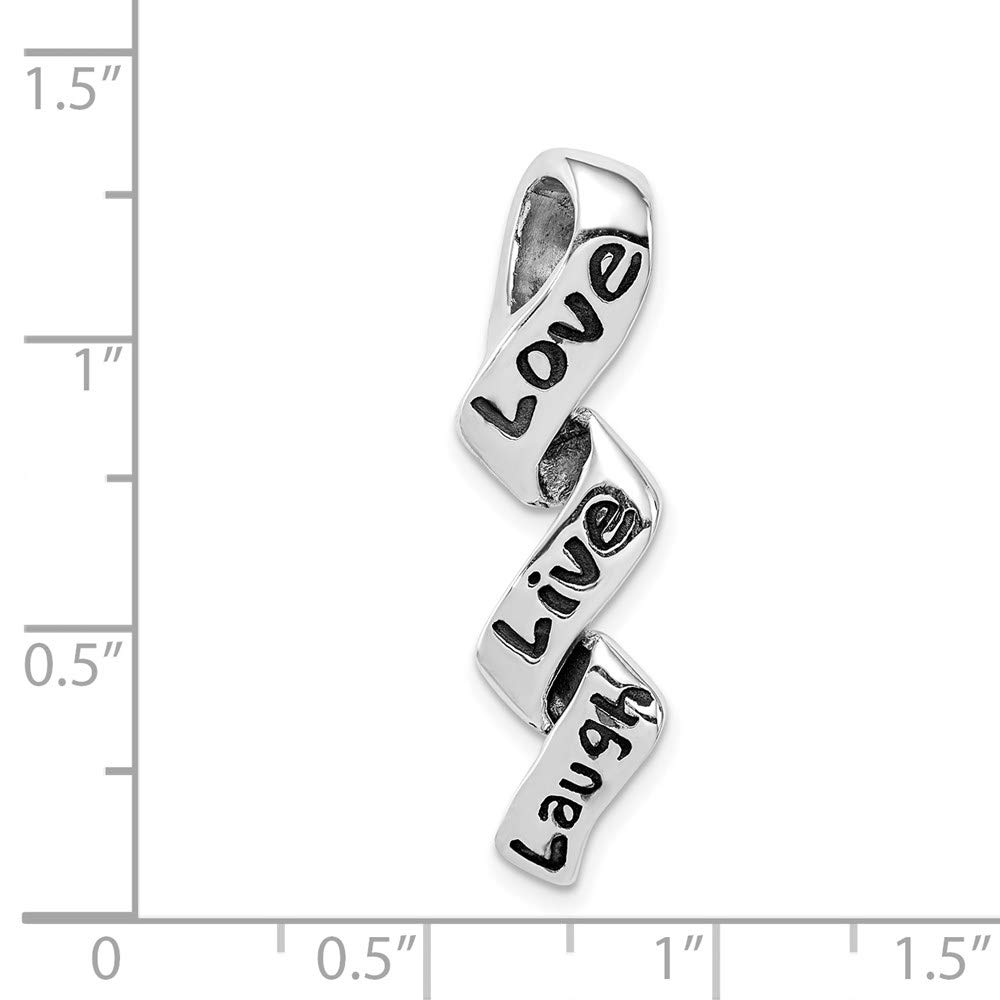 Black Bow Sterling Silver Enamel Pendant - Love Live Laugh Charm for Gifts