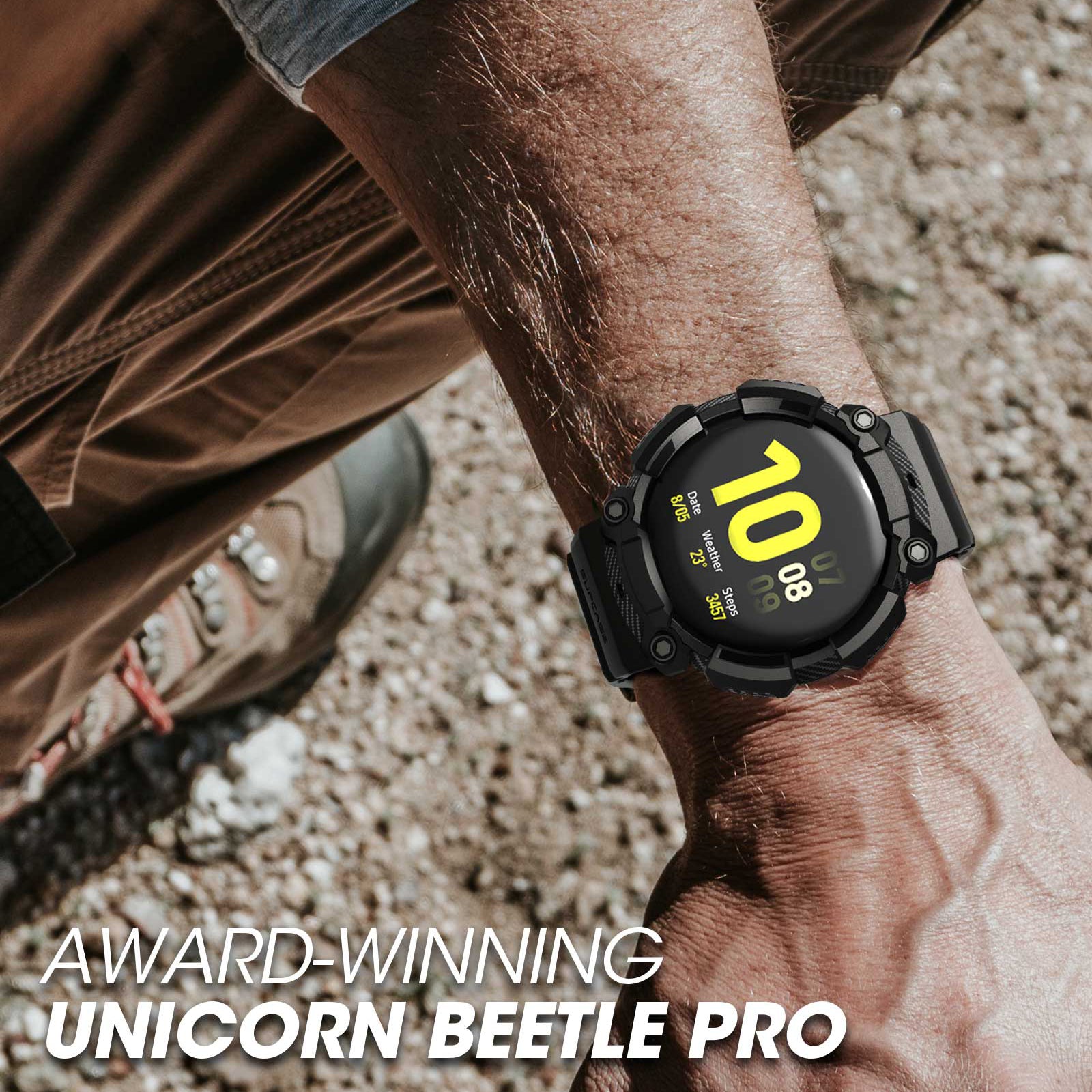 Samsung Galaxy Watch Active 2 40mm Case with Unicorn Beetle Pro Band - Durable Black Protective Cover for Running, Swimming & Outdoor Activities