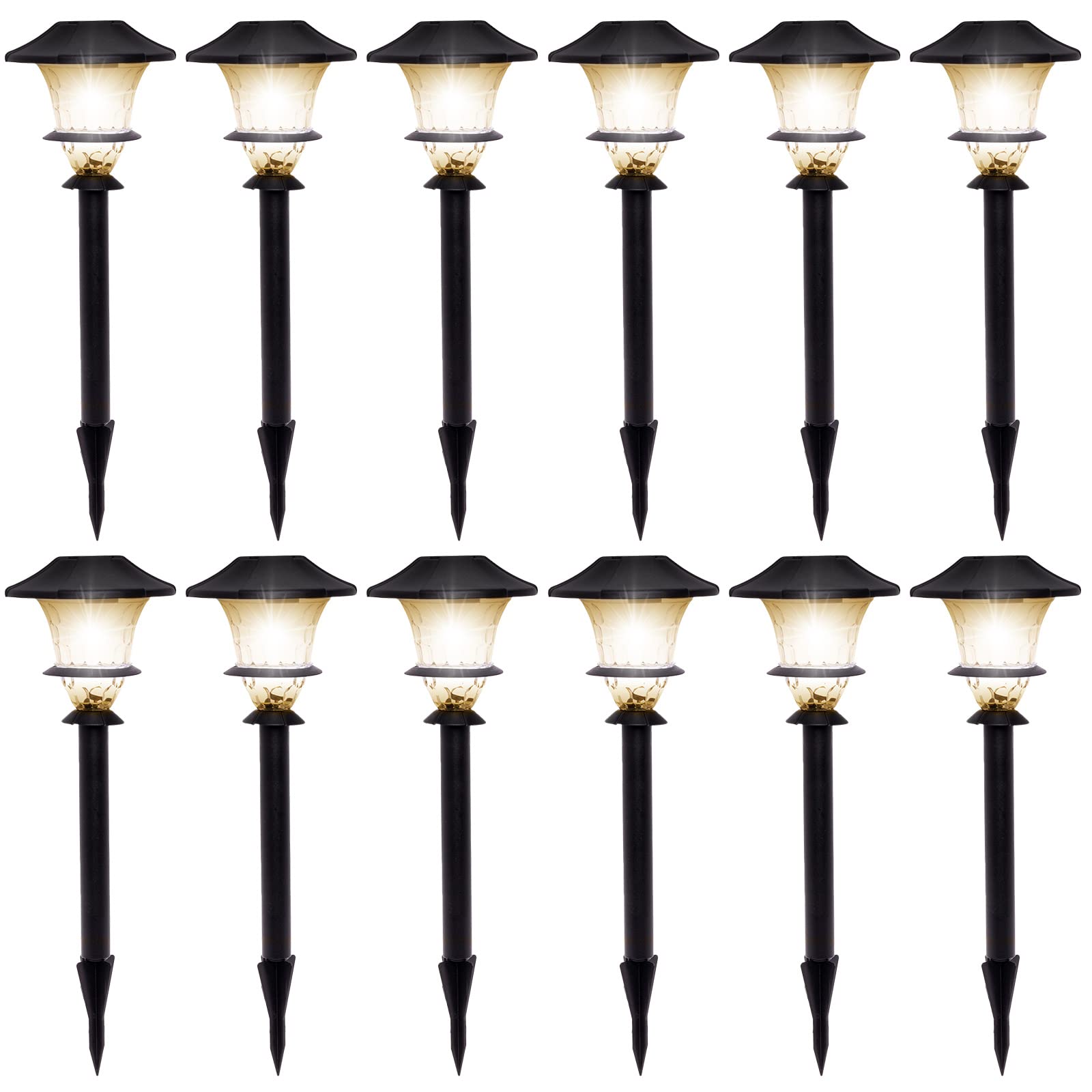 GreenLighting 12-Pack Black Low Voltage Outdoor Path Lights - Durable Cast Aluminum Stake Lights with Decorative Lens for Walkway, Garden & Lawn Lighting - Perfect for Landscape, Driveway & Backyard Illumination
