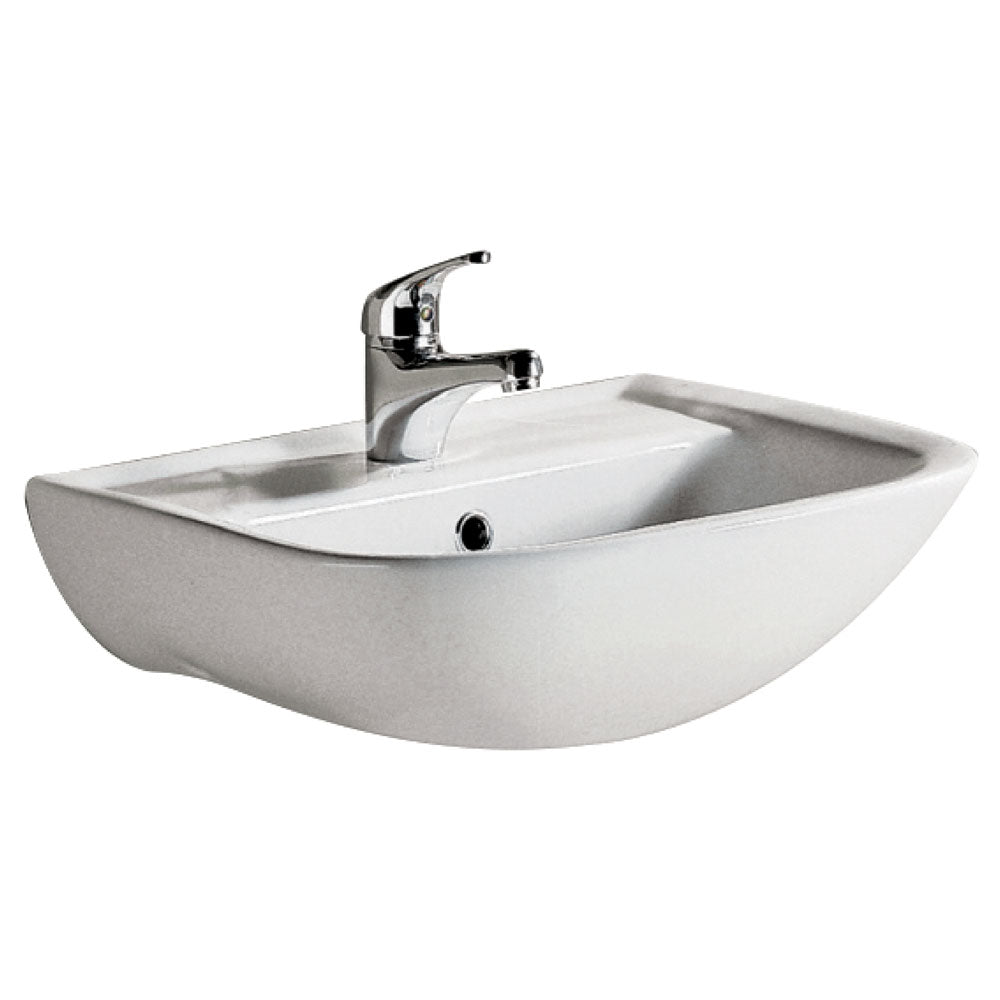 Fienza 600101W RAK Lara Wall-Mounted Ceramic Bathroom Sink with Single Tap Hole - White | Modern Space-Saving Design for Small Bathrooms & Powder Rooms