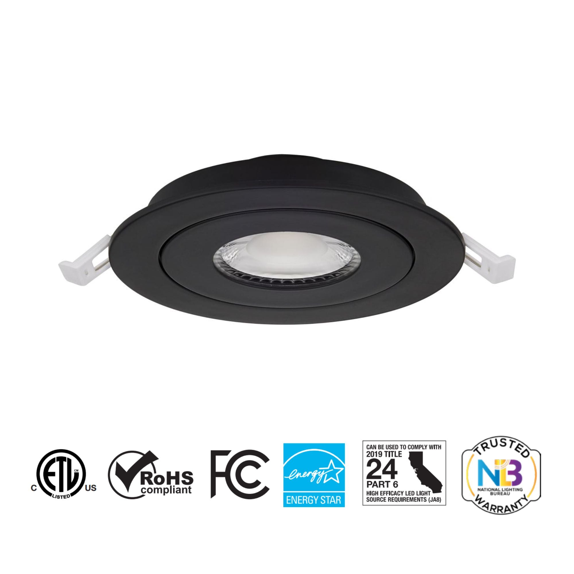 3 Inch Gimbal LED Recessed Downlight - 500 Lumens, Dimmable, Selectable CCT (2700K-5000K), Black Finish - Perfect for Kitchen, Living Room & Bedroom Lighting