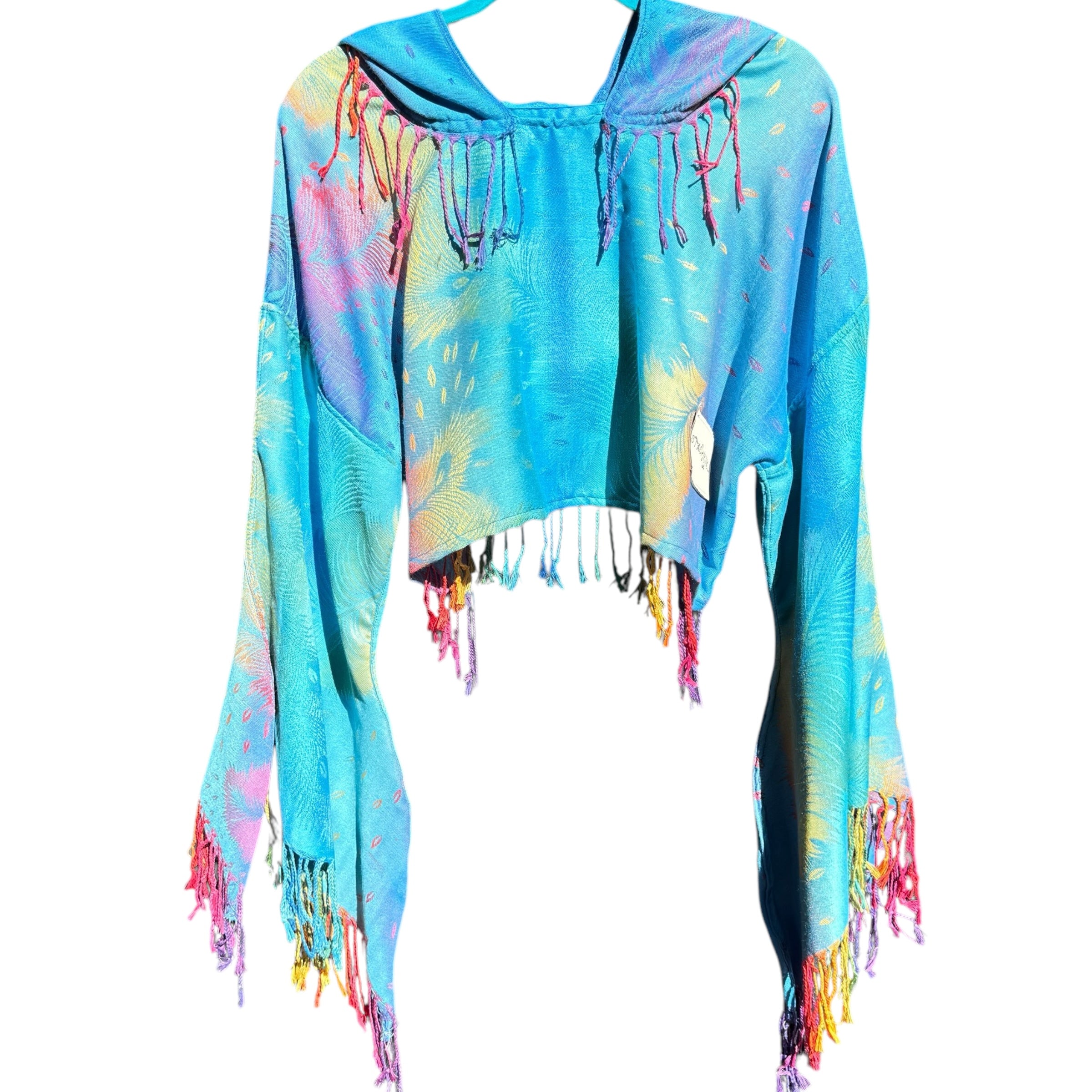 Butterfly Bell Pashmina Wrap - Teal Peacock Rainbow Color Shawl for Women | Perfect for Yoga, Beach Cover-Up, and Boho Fashion