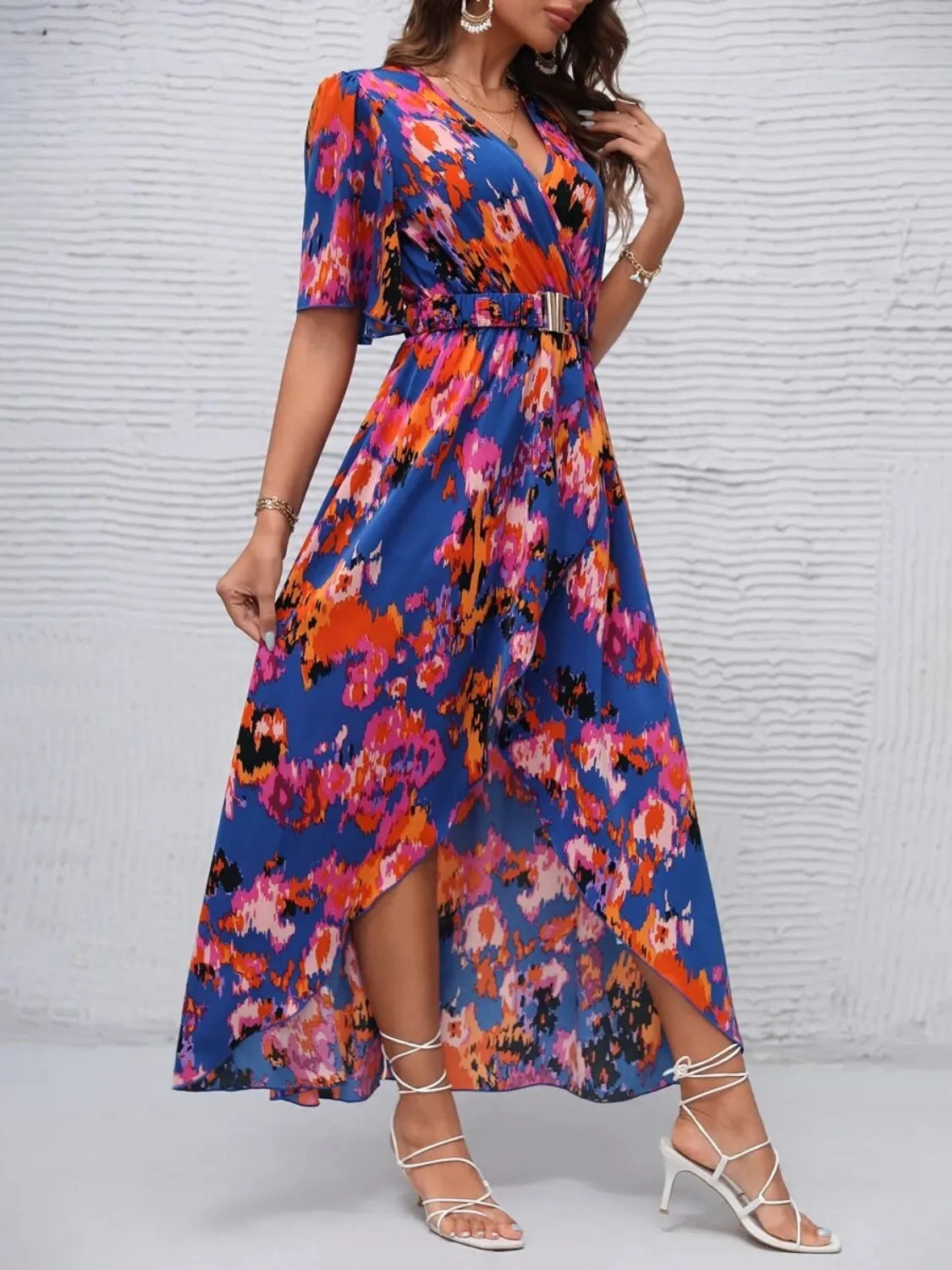 Floral Short Sleeve Summer Maxi Dress for Women - Beach Vacation, Party & Casual Outfit - Lightweight Boho Sundress for Travel, Date Night & Outdoor Events
