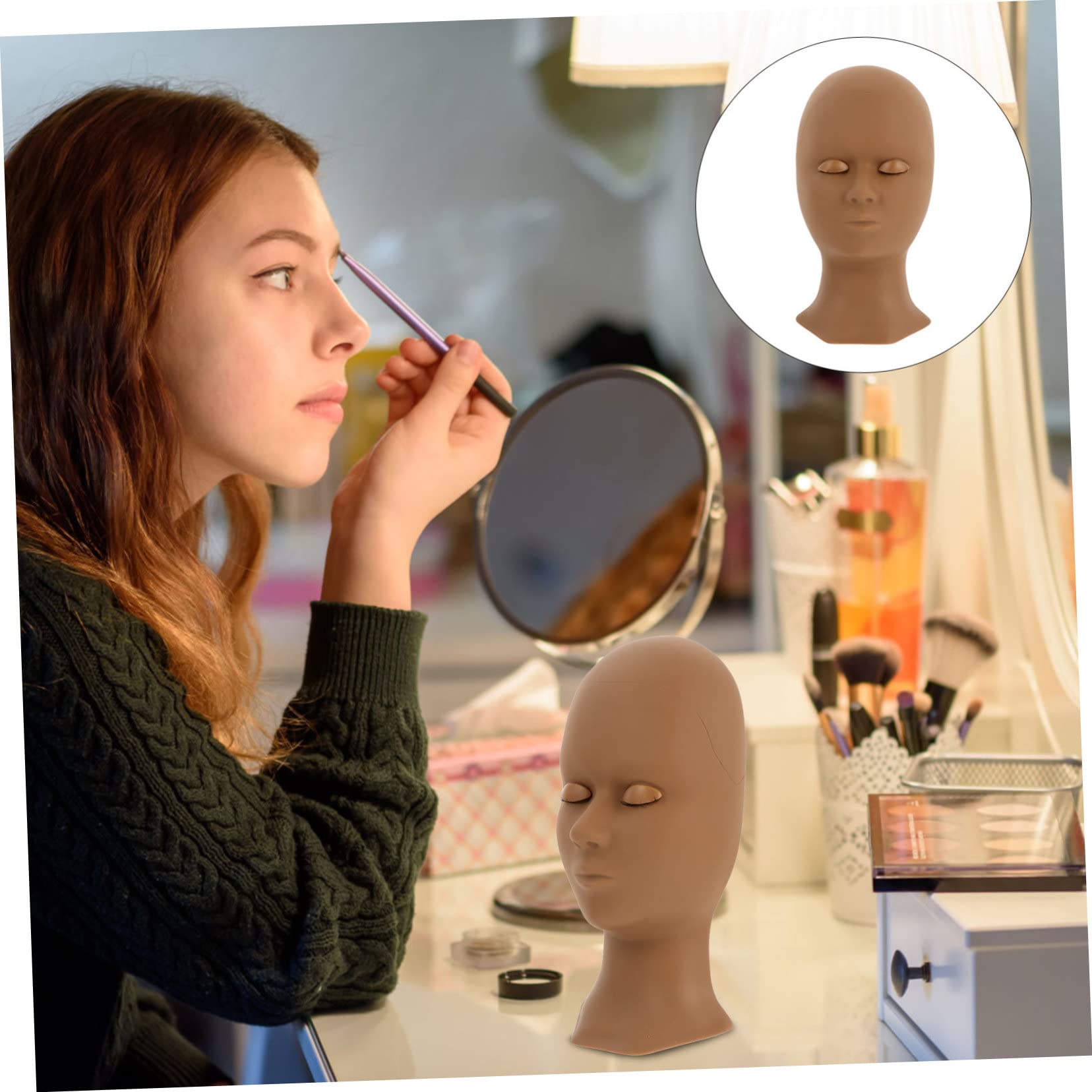 Beatifufu Professional Mannequin Head for Eyelash Extension Practice - Includes 4 Pairs of Lash Molds & Makeup Training Head | Perfect for Beauty Students, Salon Training & Cosmetology Practice