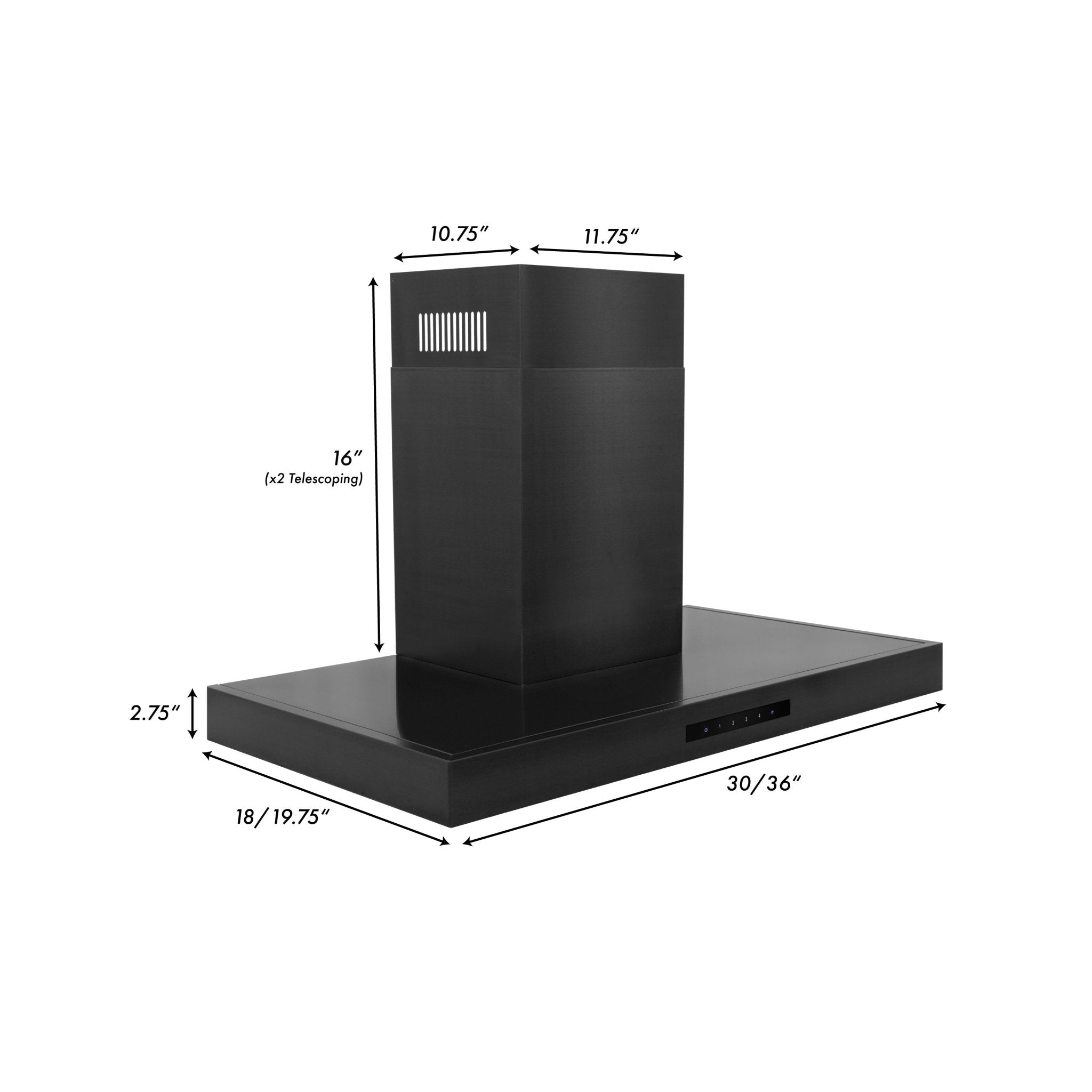ZLINE BSKEN Black Stainless Steel Convertible Wall Mount Range Hood - Powerful Kitchen Ventilation for Gas Stoves & Cooking Areas