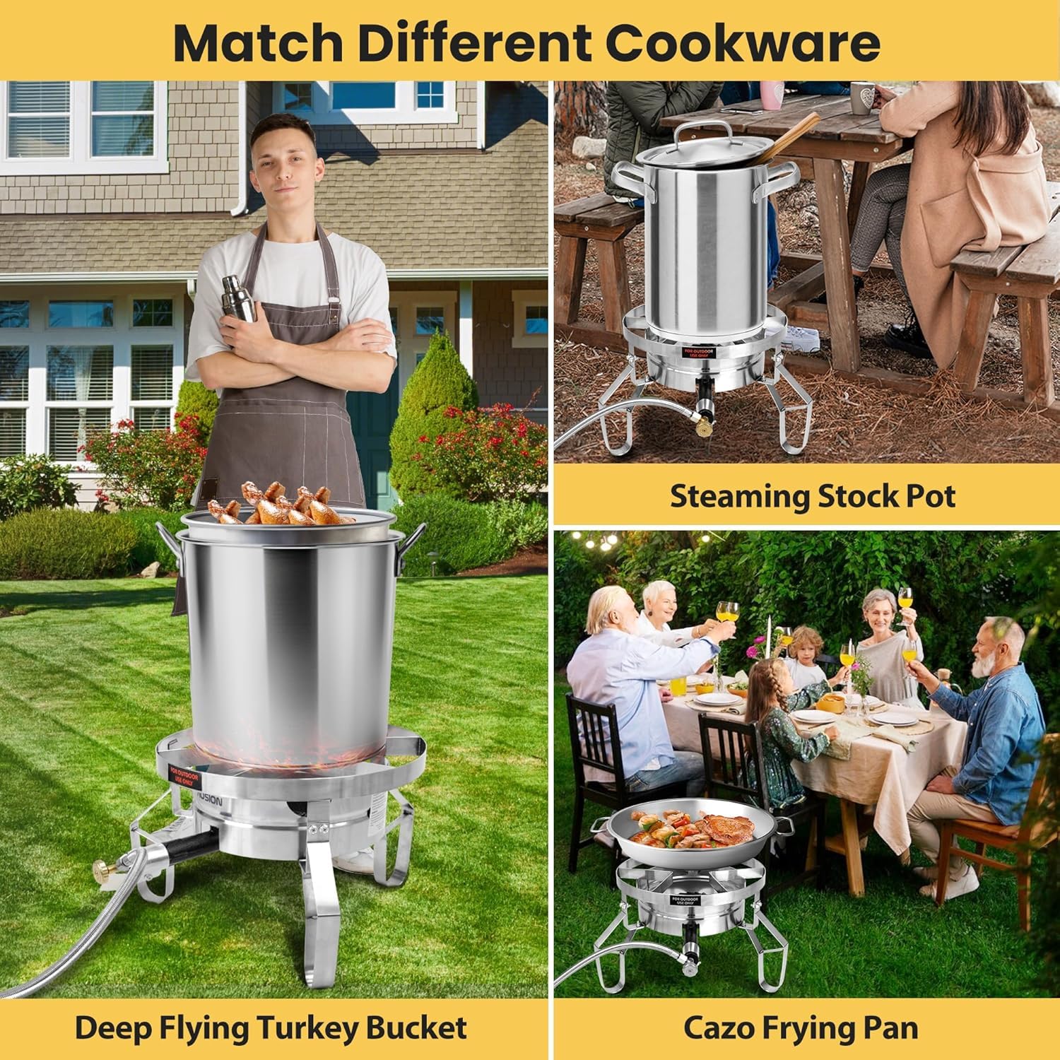 AOSION 20QT Stainless Steel Steamer Pot with 200,000 BTU Heavy Duty Propane Burner - Outdoor Cooking Fryer for Seafood, Crab, Vegetables & Tamales | Includes Steamer Rack, Canning Jar Lifter & Soup Ladle | Perfect for Backyard BBQs, Camping & Large Gatherings