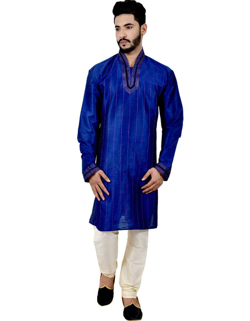 Blue Art Silk Kurta with Churidar - Elegant Indian Ethnic Wear for Women | Perfect for Festivals, Weddings & Special Occasions