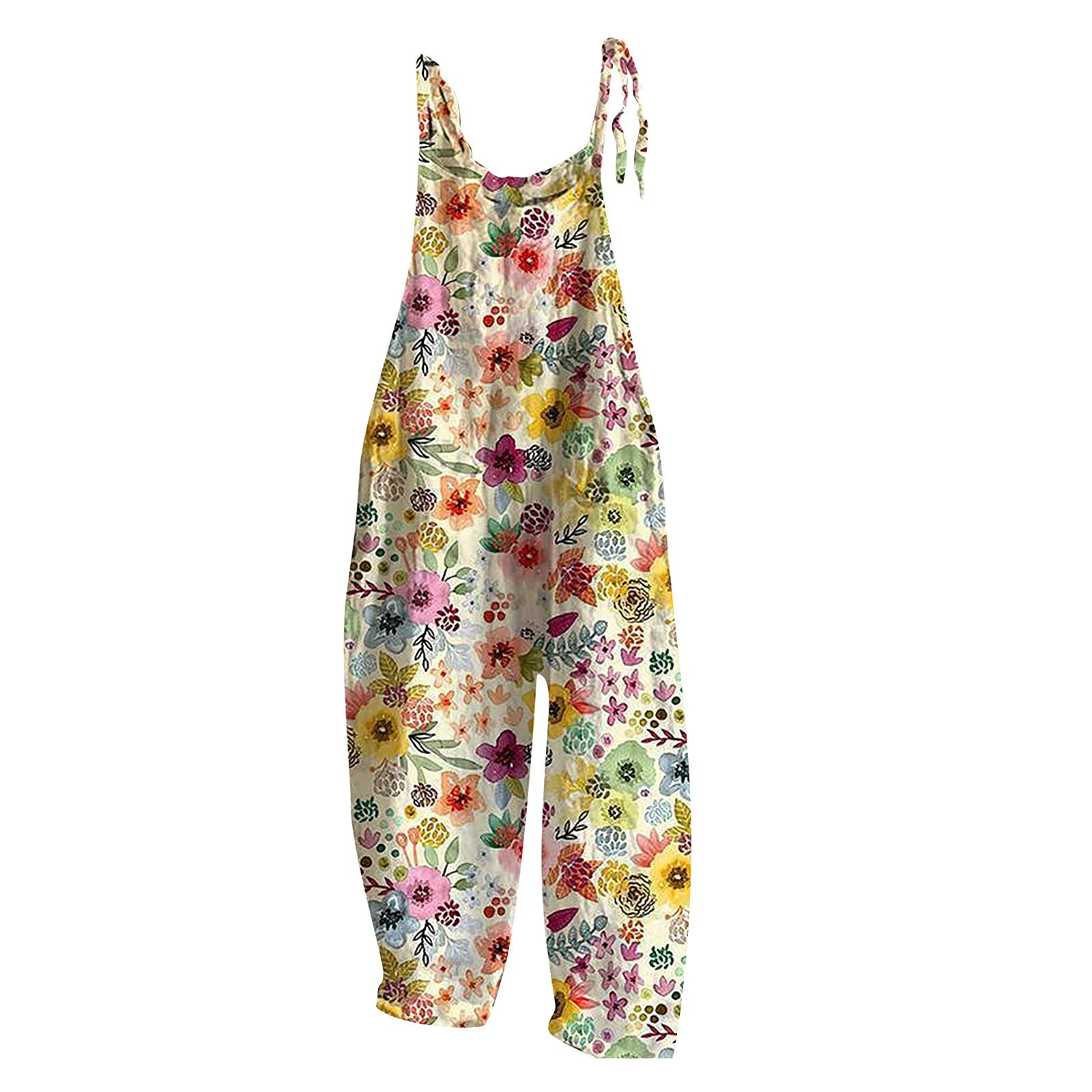 Women's Casual Loose Bohemian Floral Print Wide Leg Jumpsuit - Cotton Summer Beach Romper Overalls for Vacation, Music Festival & Boho Style Outfits