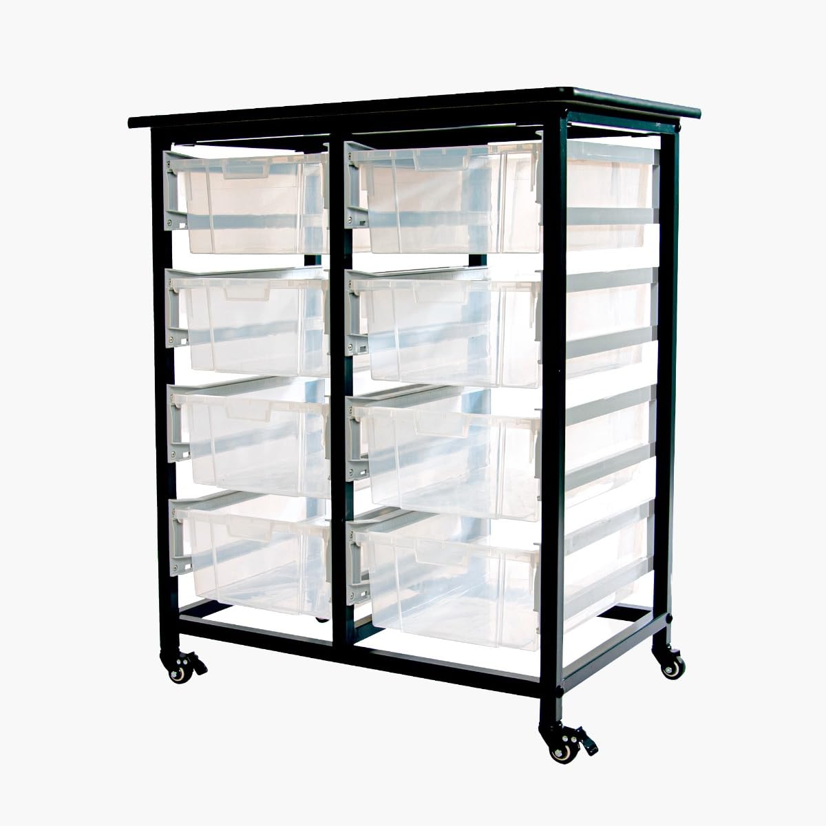 LUXOR MBS-DR-8L-CL Mobile Storage Cart with 8 Large Clear Bins - Double Row Organizer for Office, Classroom, or Warehouse Supplies - Perfect for School, Home, and Industrial Organization