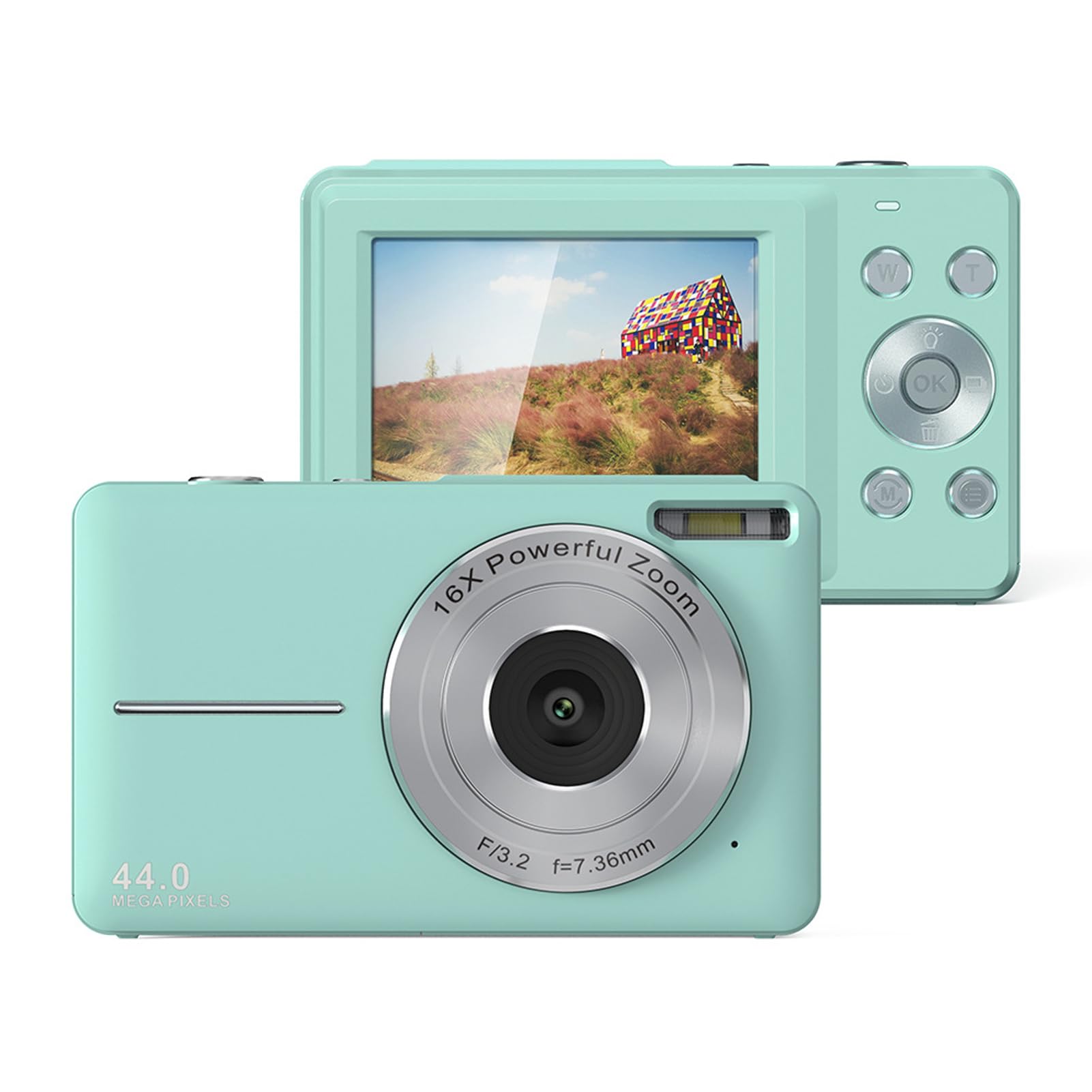44MP Small Portable Digital Camera for Teens & Students - Compact, Lightweight, Green | Perfect for Travel, Vlogging, and Everyday Photography