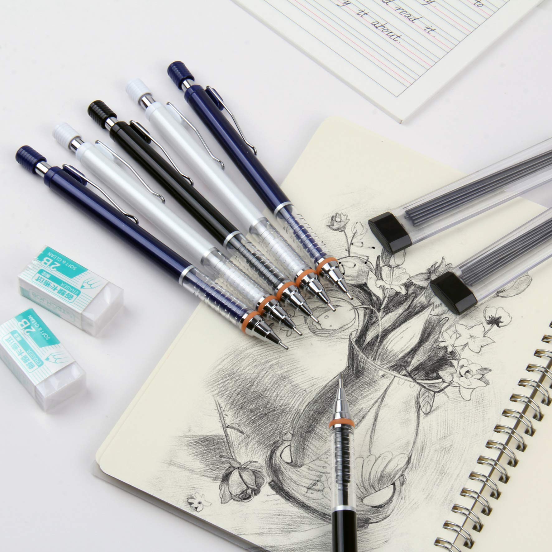 1.3mm HB Mechanical Pencils with Refills & Erasers - Durable Lead, Comfortable Grip for Smooth Writing - Perfect for School, Office & Sketching