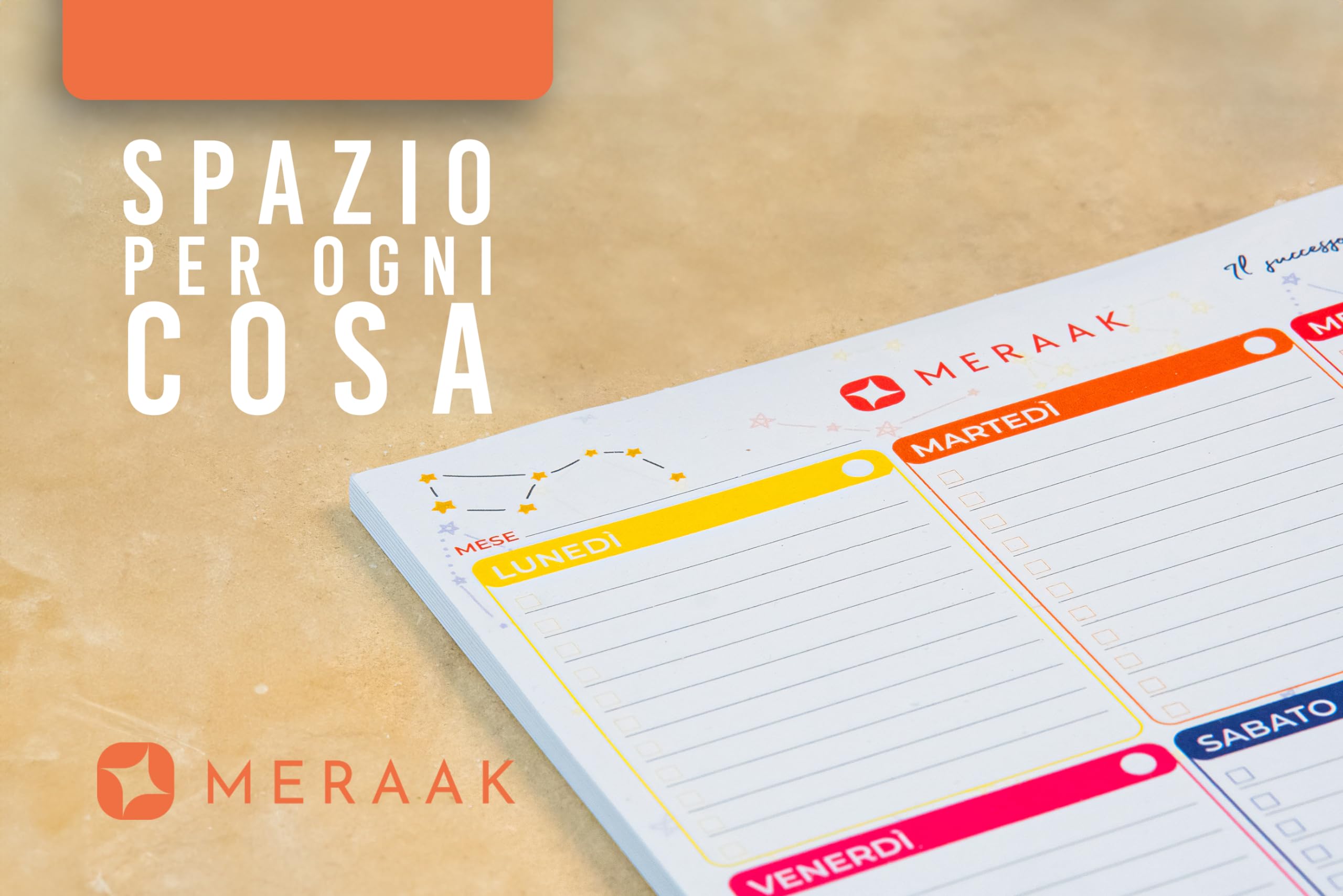 MERAAK Weekly Desk Planner A4, 50 Weeks in Italian - 2025 Sticky Desktop Calendar for Office, School & Home Organization | Perfect for Planning, Productivity & Time Management