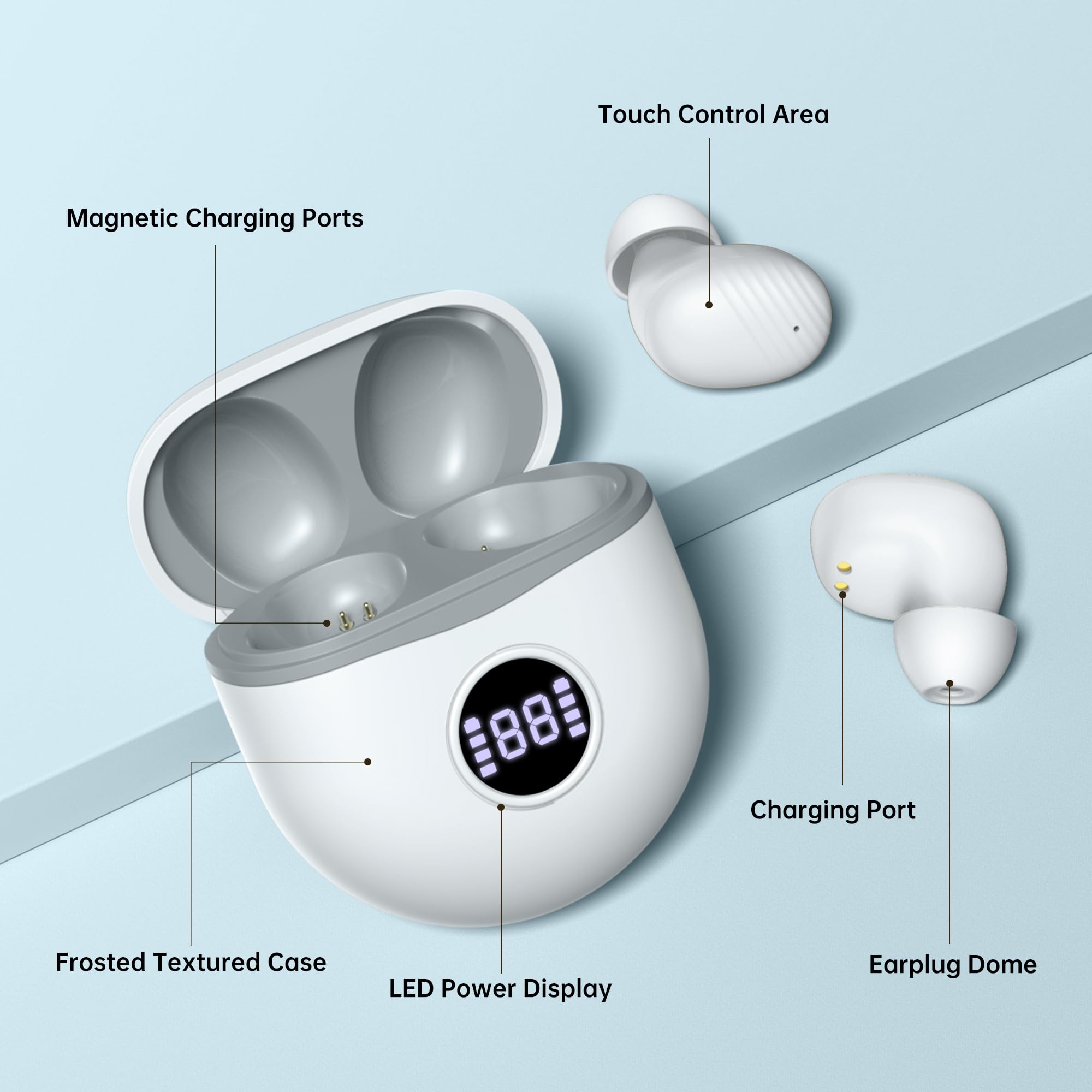 Rechargeable Hearing Aids for Seniors - Noise Cancelling In-Ear Amplifiers with LED Display & Charging Case (White) | Comfortable Hearing Solution for TV Watching, Conversations & Outdoor Activities