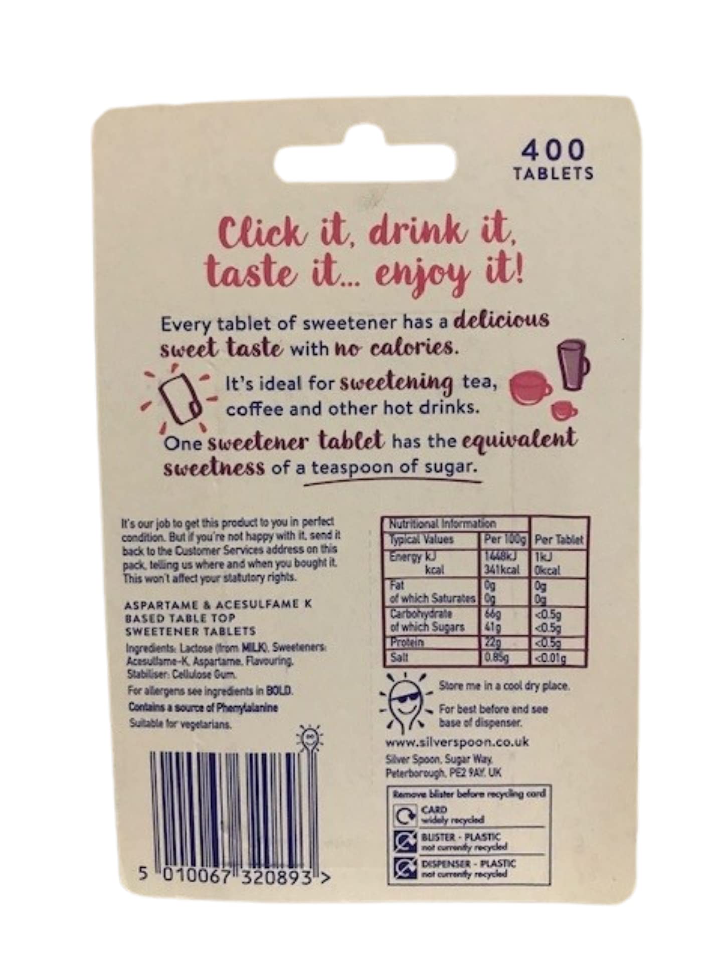 Silver Spoon Sweetness & Light Sweetener Tablets (400 Count, Pack of 2) - Zero Calorie Sugar Substitute for Coffee, Tea & Baking - Keto & Diabetic Friendly Sweetener