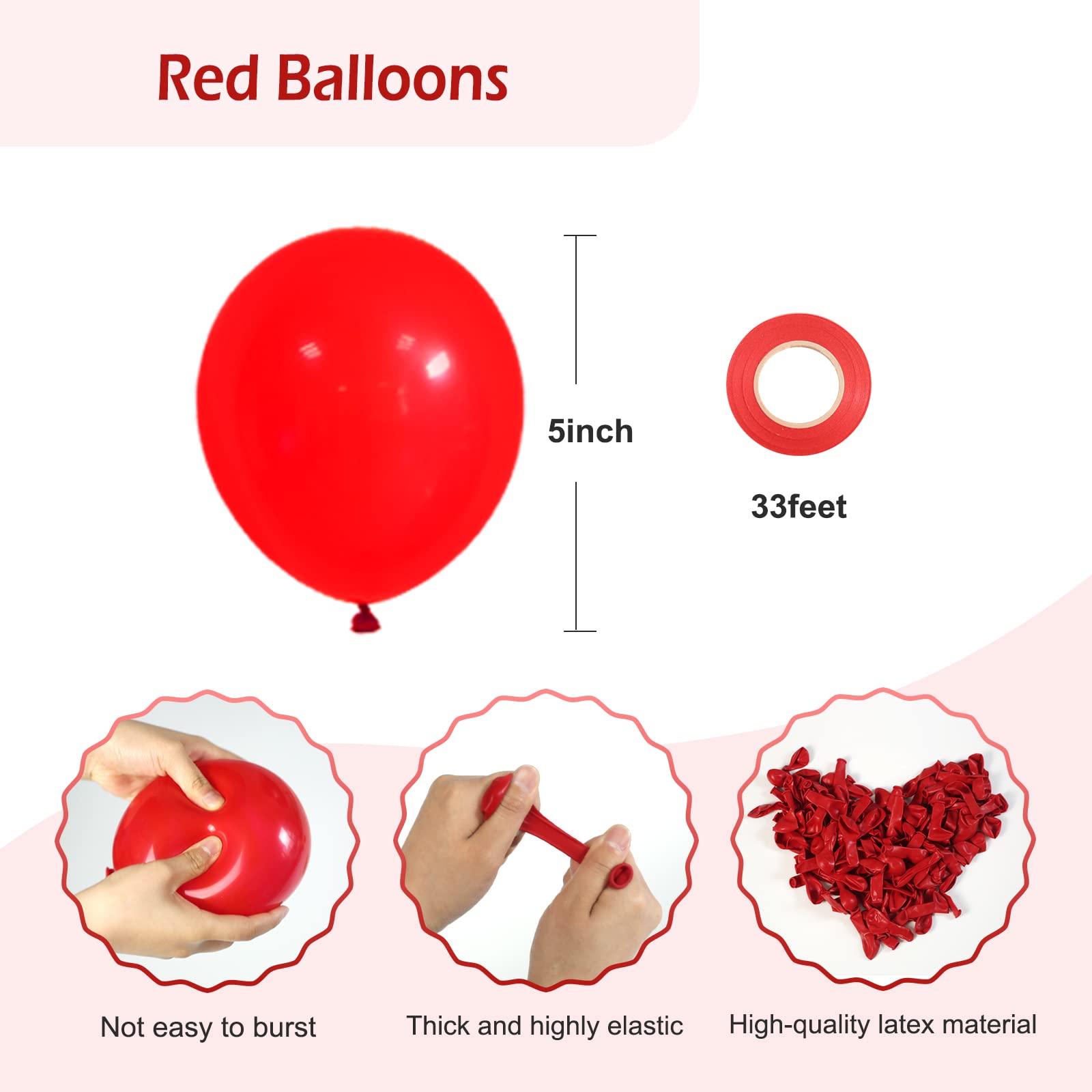 FOTIOMRG 120pcs 5 Inch Red Latex Balloons - Premium Helium Quality Party Decorations for Birthday, Graduation, Baby Shower, Valentine's, Christmas & Wedding (Includes Red Ribbon) - Perfect for Indoor & Outdoor Celebrations, Photo Backdrops & Festive Decor