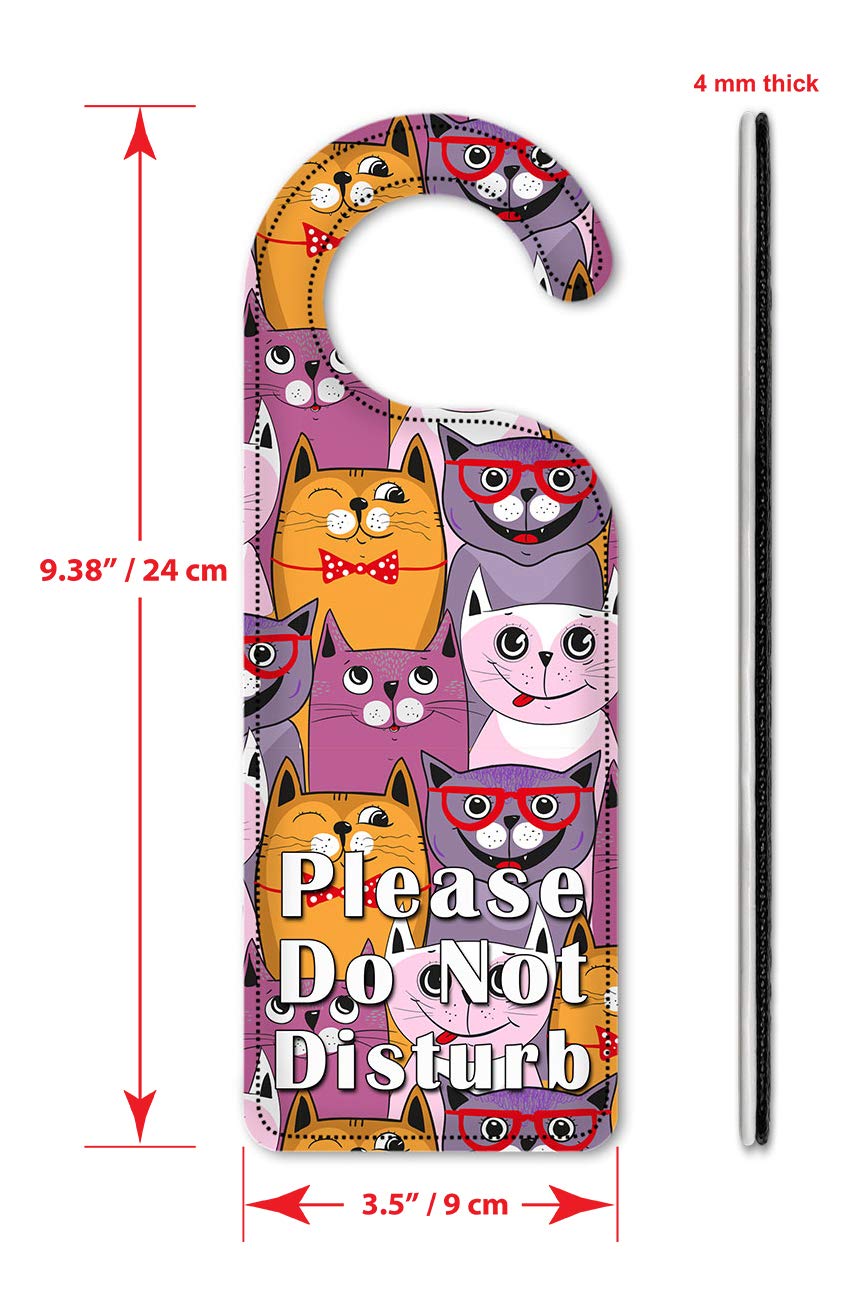Art Plates Do Not Disturb Door Knob Hanger Sign - Pink, Purple & Orange Cat Design for Bedroom, Hotel & Office Privacy