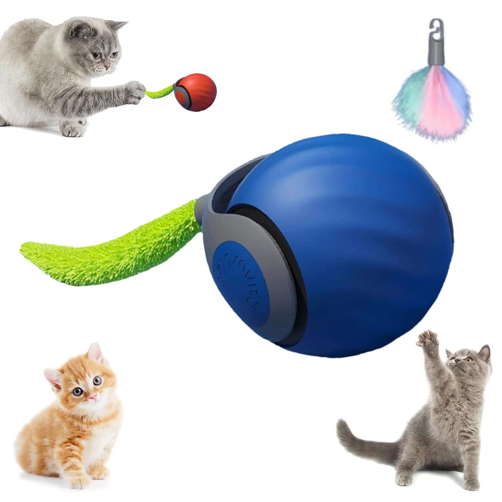 Speedy Tail 2.0 Interactive Cat Toy - Automatic Moving USB Rechargeable Smart Ball with Two Speed Settings & Replacement Tail (Blue) - Perfect for Indoor Cats Playtime & Exercise