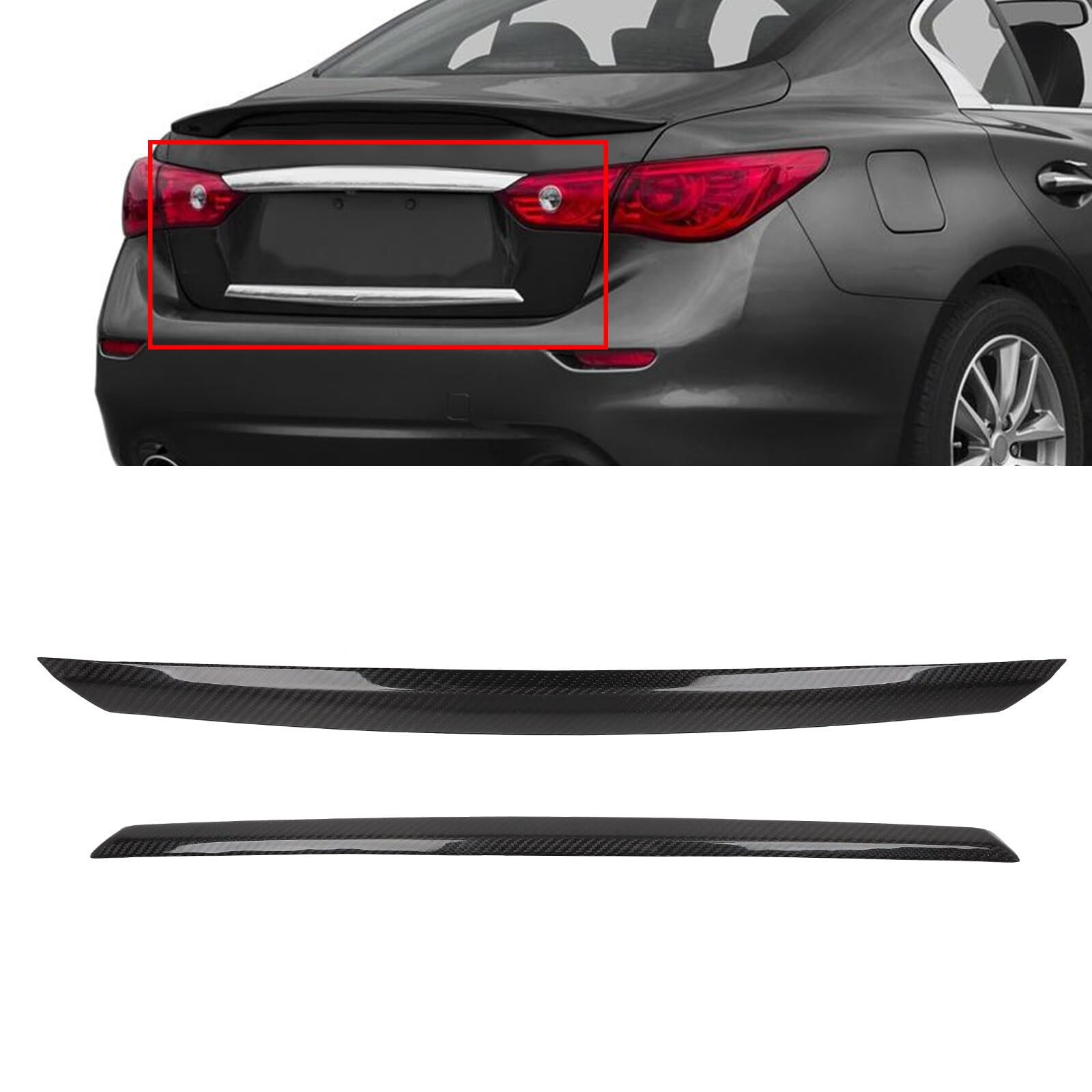 SCITOO Glossy Black Rear Trunk Plate Trim Cover Overlay for 2014-2017 Infiniti Q50 - Carbon Fiber Style Trunk Emblem - Upgrade Your Car's Rear Appearance for a Sleek Look
