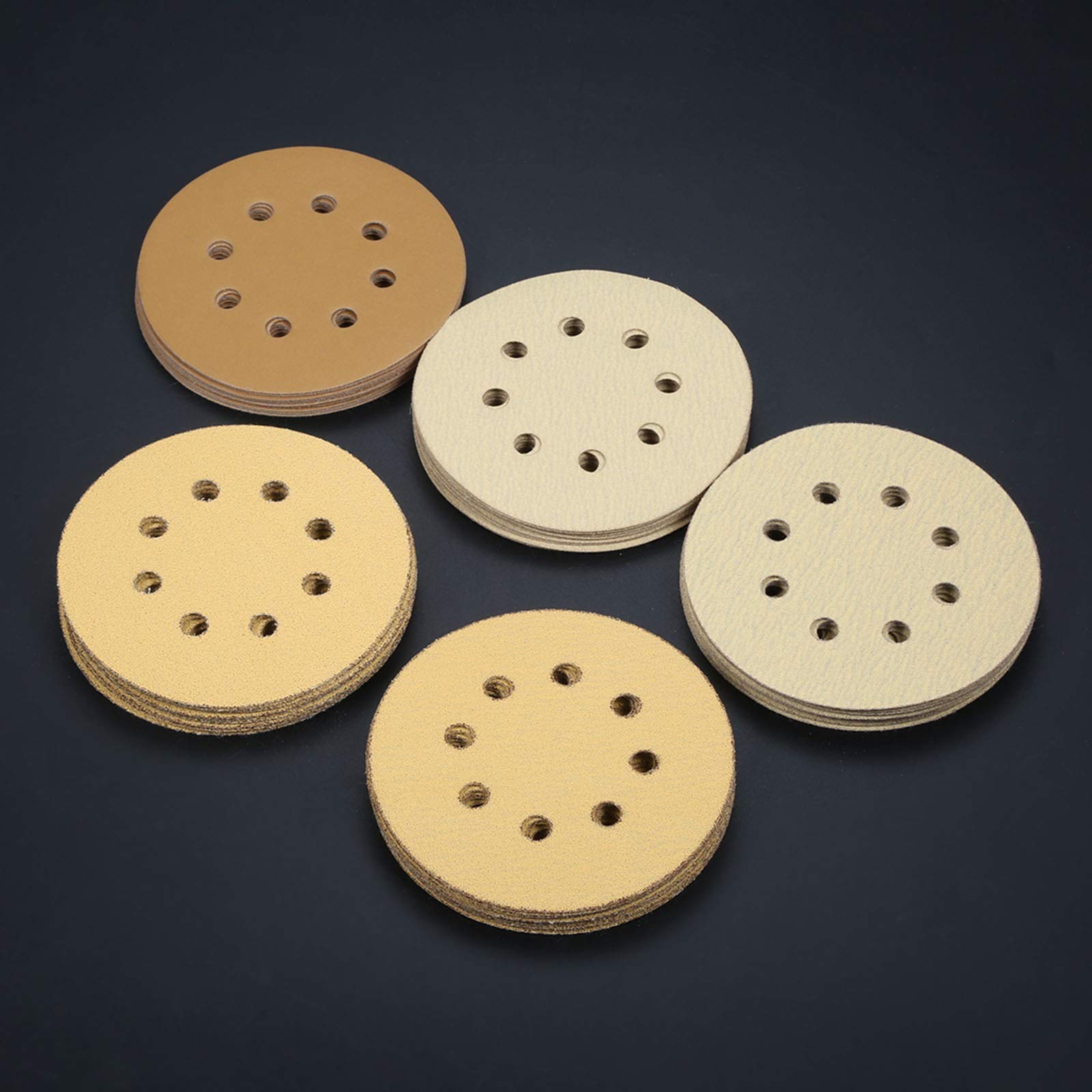 10pcs 5 Inch 125mm Round Sanding Discs with 8 Holes - 60-220 Grit Sandpaper for Wood, Metal & Auto Polishing - Durable Buffing Pads for Angle Grinder & Drill - Perfect for DIY Projects & Professional Finishing (Grit 80)