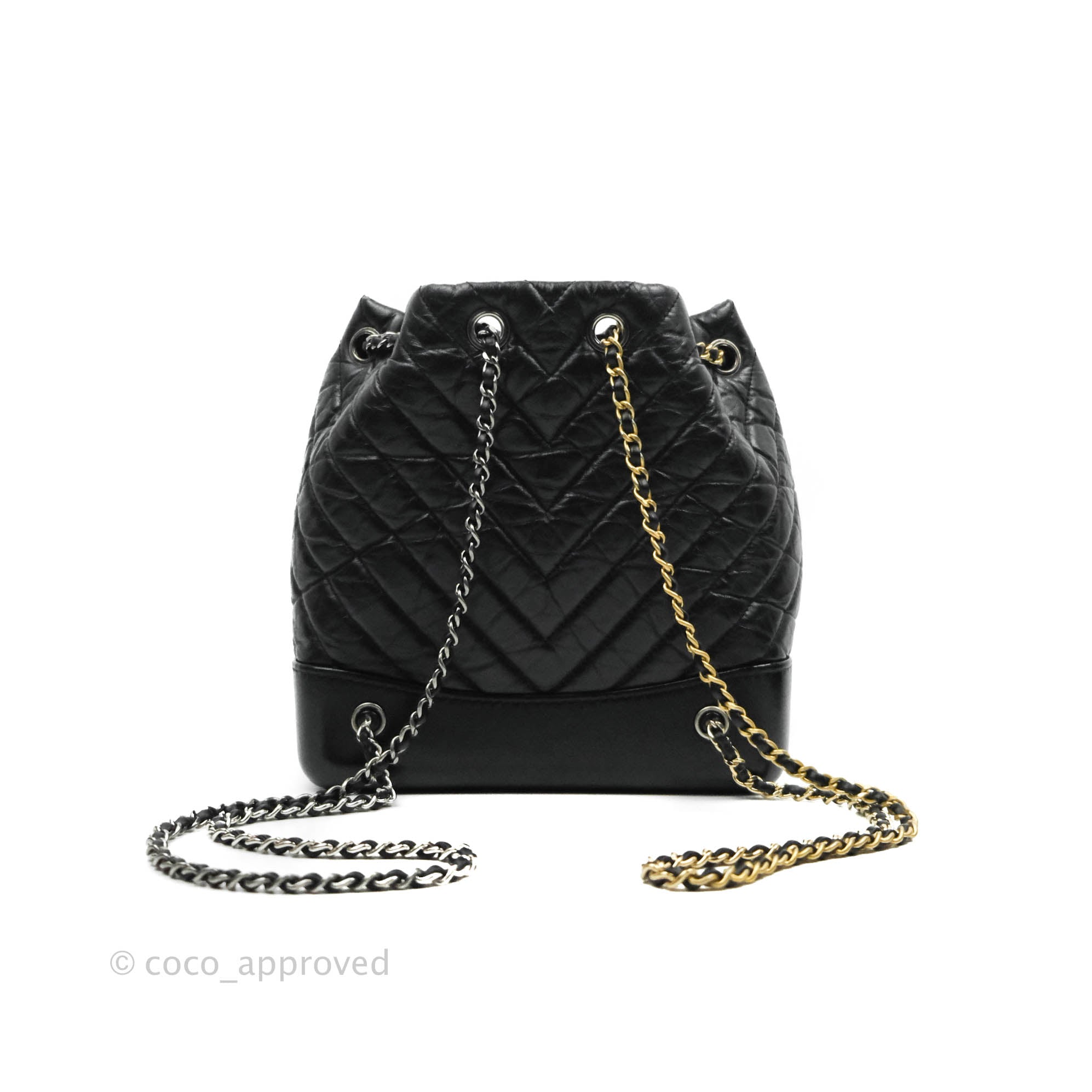 Chanel Chevron Small Gabrielle Backpack in Black Aged Calfskin Leather - Luxury Designer Handbag for Women, Perfect for Everyday Use & Travel Accessories