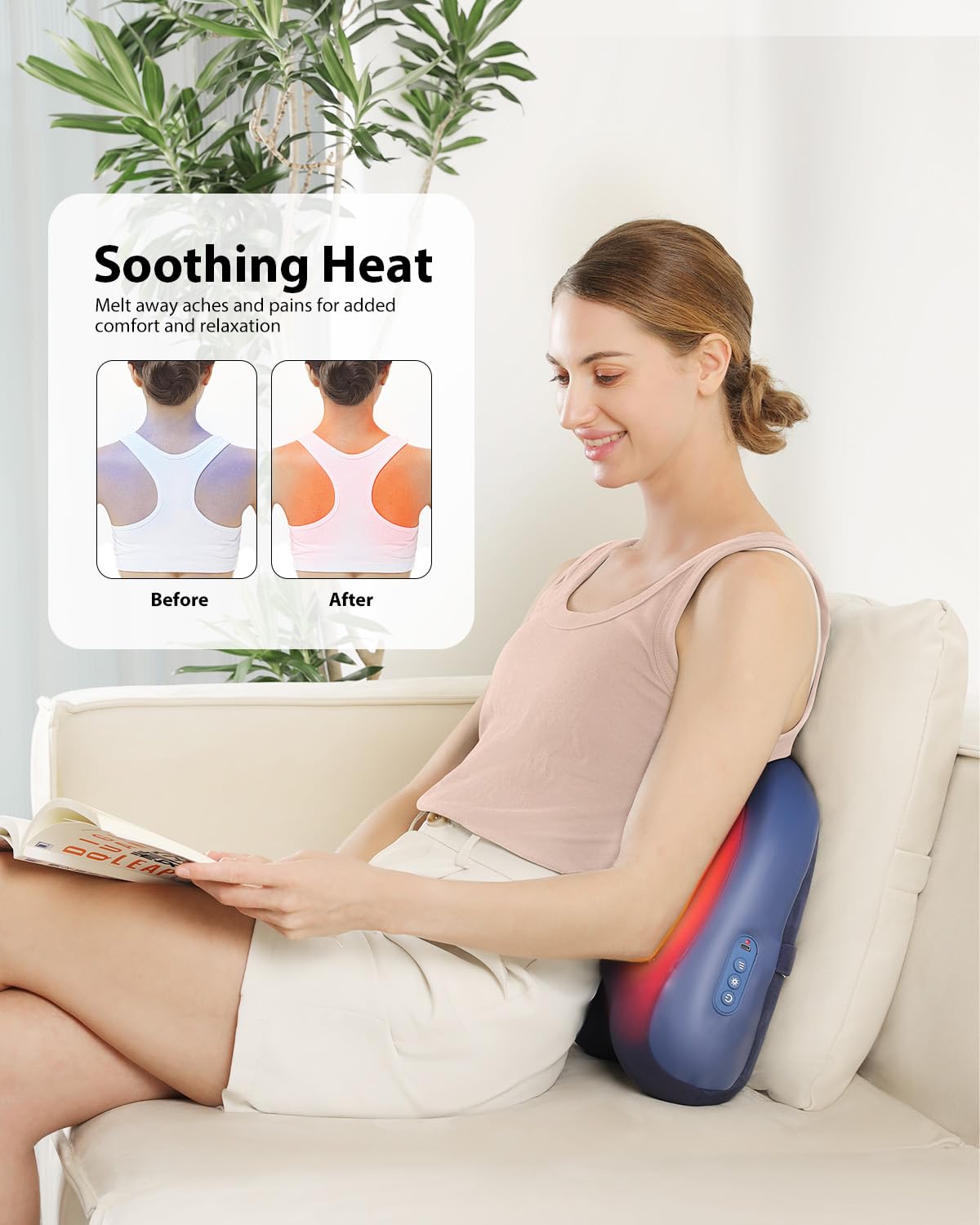 ALLJOY Wireless Shiatsu Massager with Heat - 3D Rotating Massage Heads for Neck, Shoulder & Back Pain Relief - Perfect for Home, Office & Car Use - Ideal Gift for Relaxation & Stress Relief