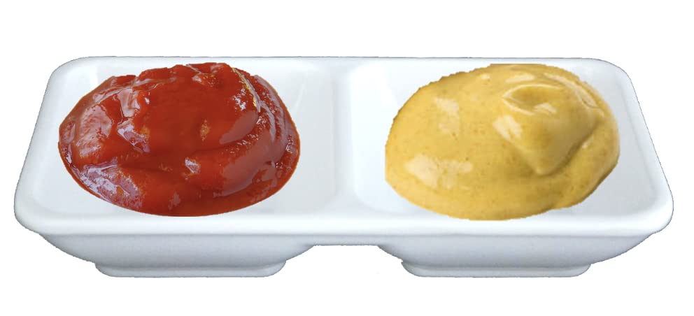 Melamine Rectangular Divided Plastic Dipping Plates - 2-Compartment Soy Sauce Dishes, White (144-Pack, 12 Dozen) - Perfect for Sushi Restaurants, Asian Cuisine & Party Serving Trays