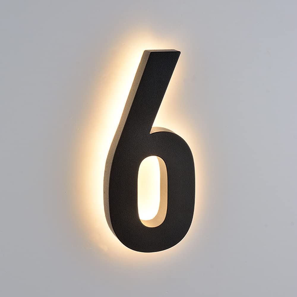 8 Inch Stainless Steel LED Backlit Floating House Numbers - Modern Illuminated Address Plaque with Warm White Light (20cm, Black) - Perfect for Home Entrance, Driveway & Nighttime Visibility