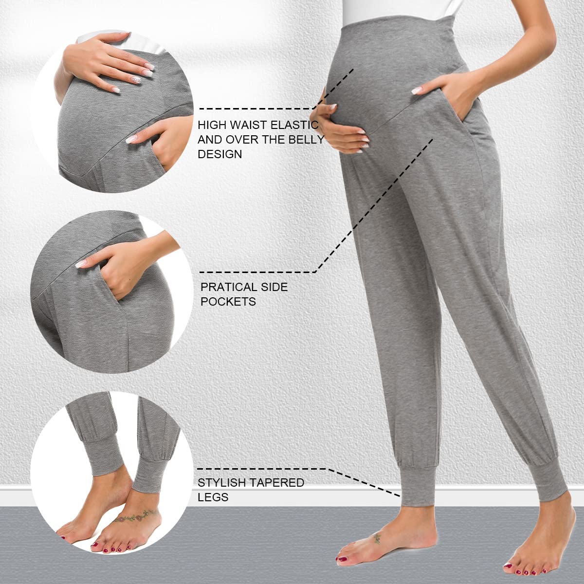 Liu & Qu Women's Maternity Stretchy Lounge Pants - Comfortable Casual Pants for Pregnancy - Perfect for Home, Office & Travel Wear