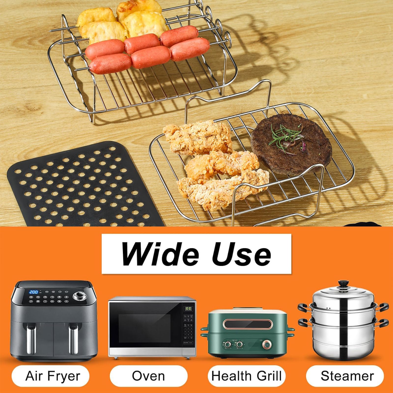 Air Fryer Accessories Set - Double Layer Multifunctional Rack & Grid for Hot Air Fryers - Perfect for Baking, Roasting, and Frying Healthy Meals at Home