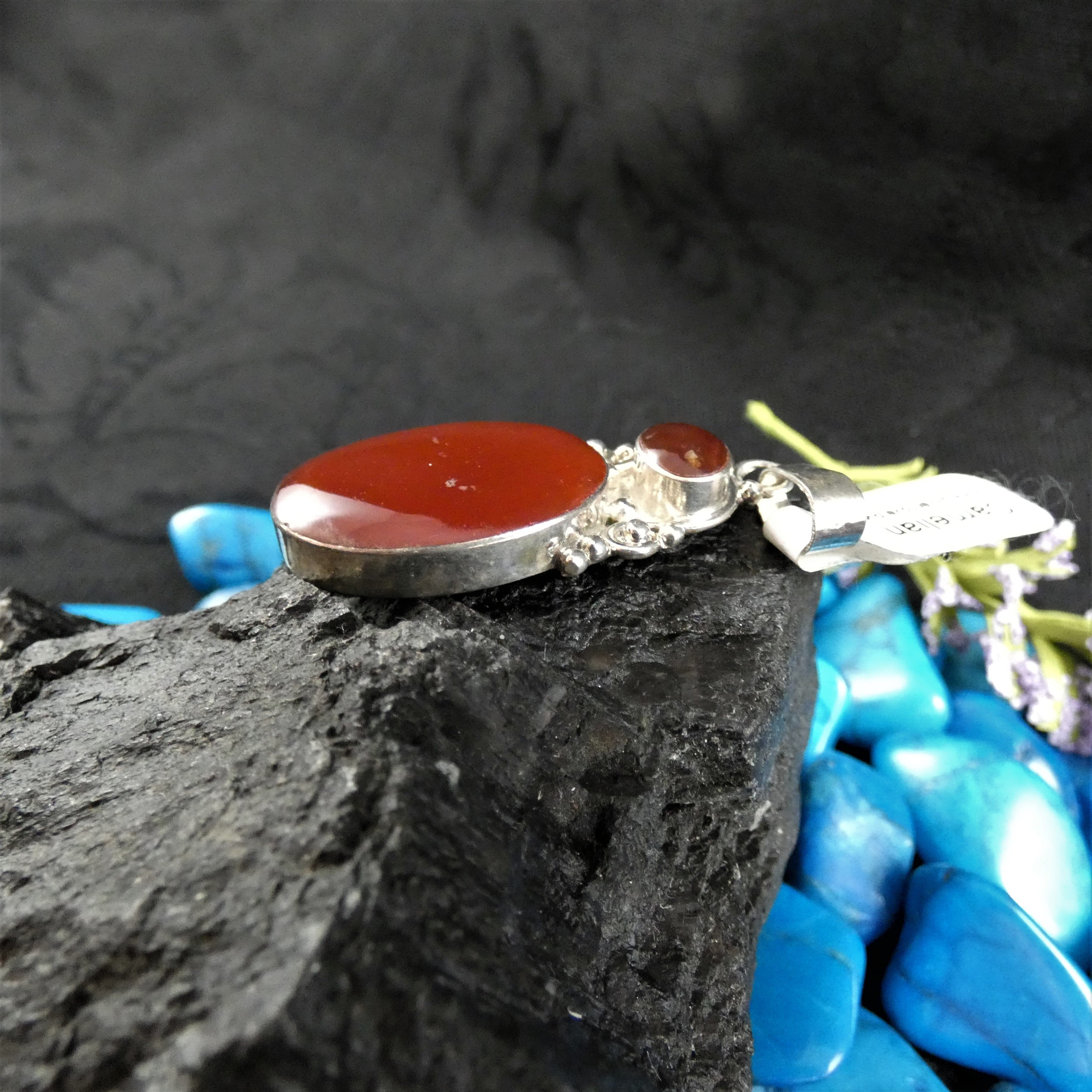 Natural Carnelian Gemstone Sterling Silver Pendant Necklace - Healing Crystal Jewelry for Women, Spiritual Protection & Positive Energy - Perfect for Meditation, Yoga & Everyday Wear