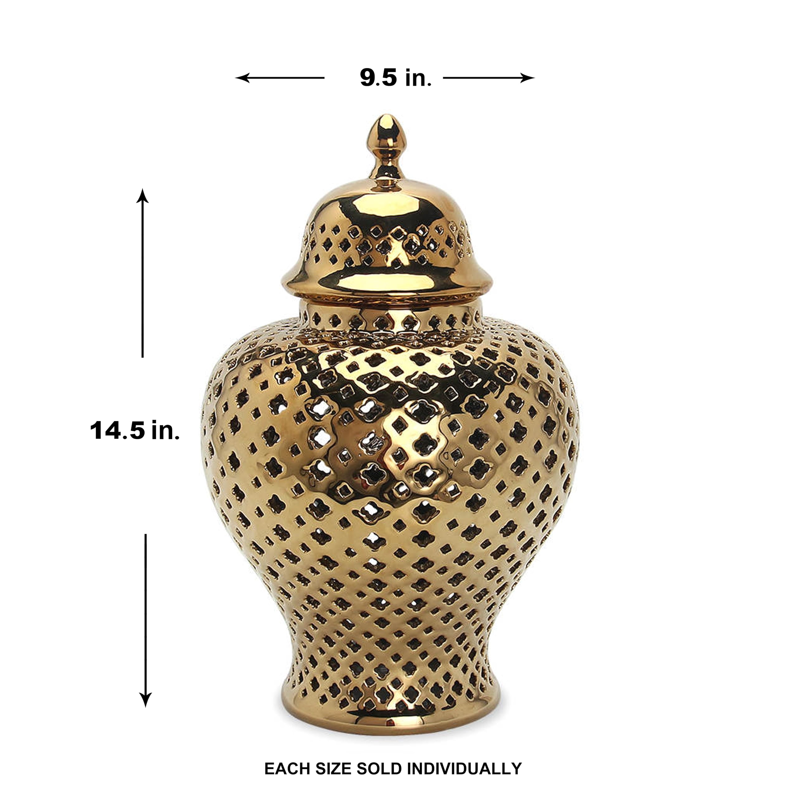 Noori Home - 100% Modern Glam Artisan Ceramic SANA Medium Ginger Jar Urn with Lid 9.5x9.5x14.5 Inches - Elegant Home Decor for Living Room, Bedroom & Wedding Centerpiece