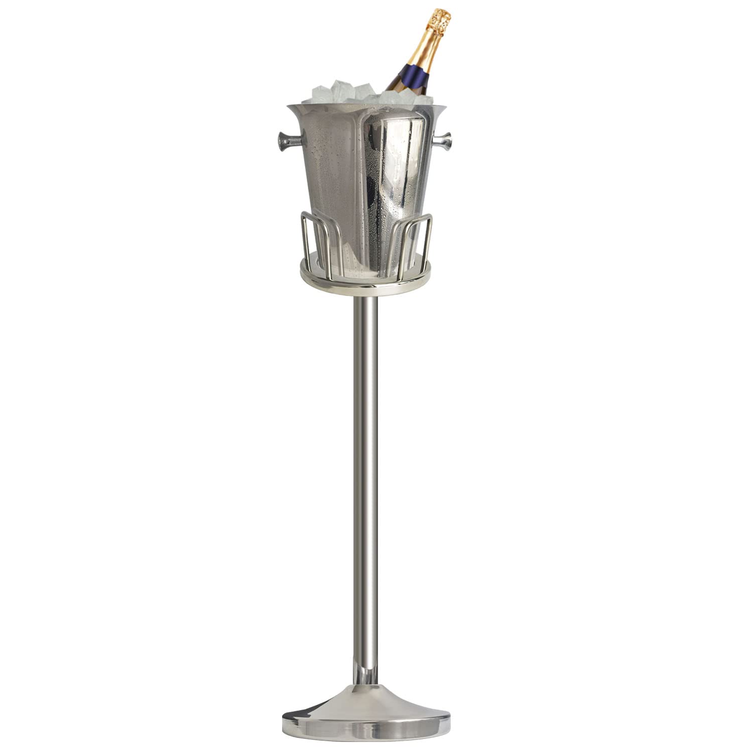 Stainless Steel Champagne & Wine Ice Bucket with Stand - 5L Capacity (12Lb) Hammered Tall Design for Party, Bar, KTV, Wedding, Club, BBQ & Home Use - 3Ft Silver Standing Ice Cooler for Drinks & Beverages Chilling