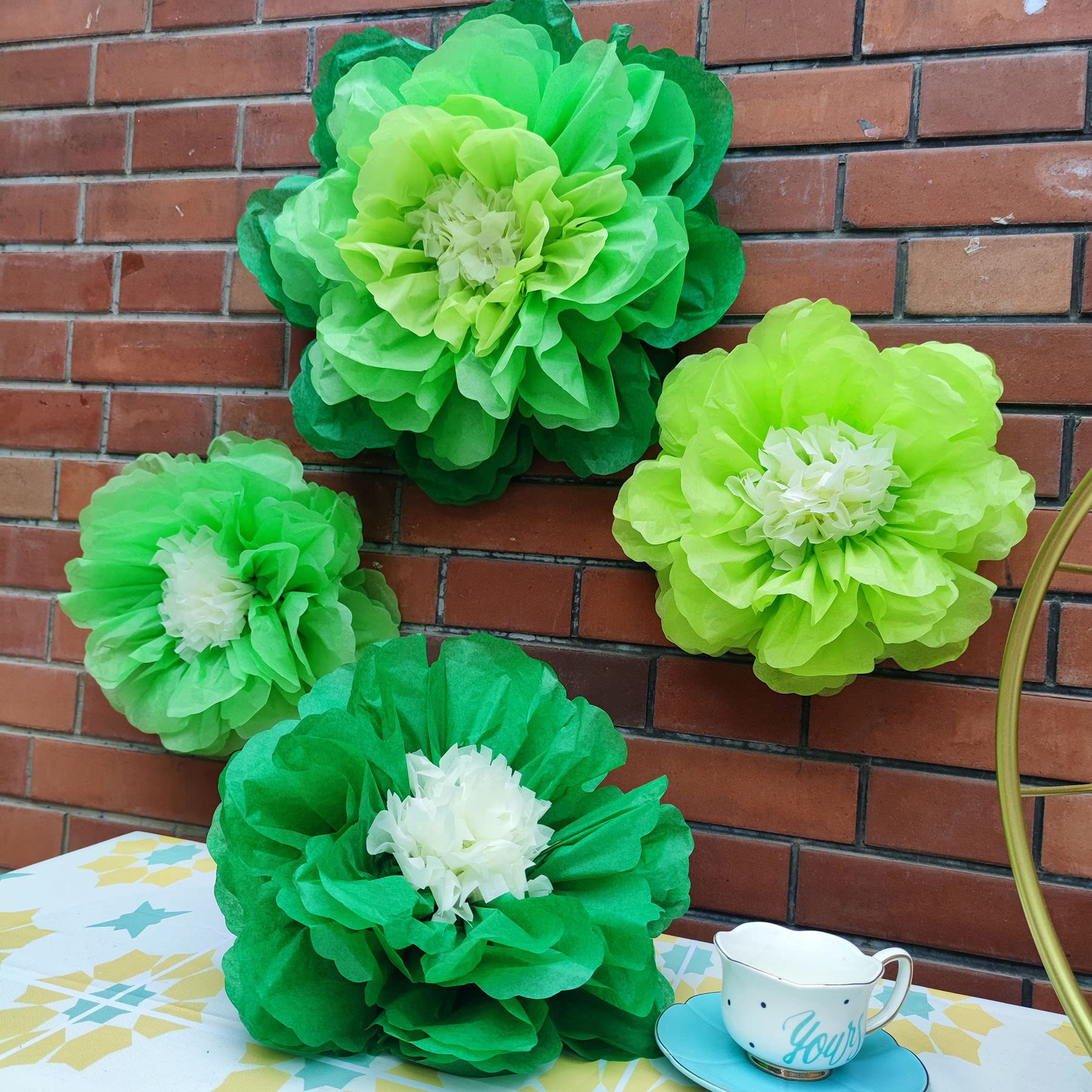 Large Green Paper Flowers for Wall Decor (20