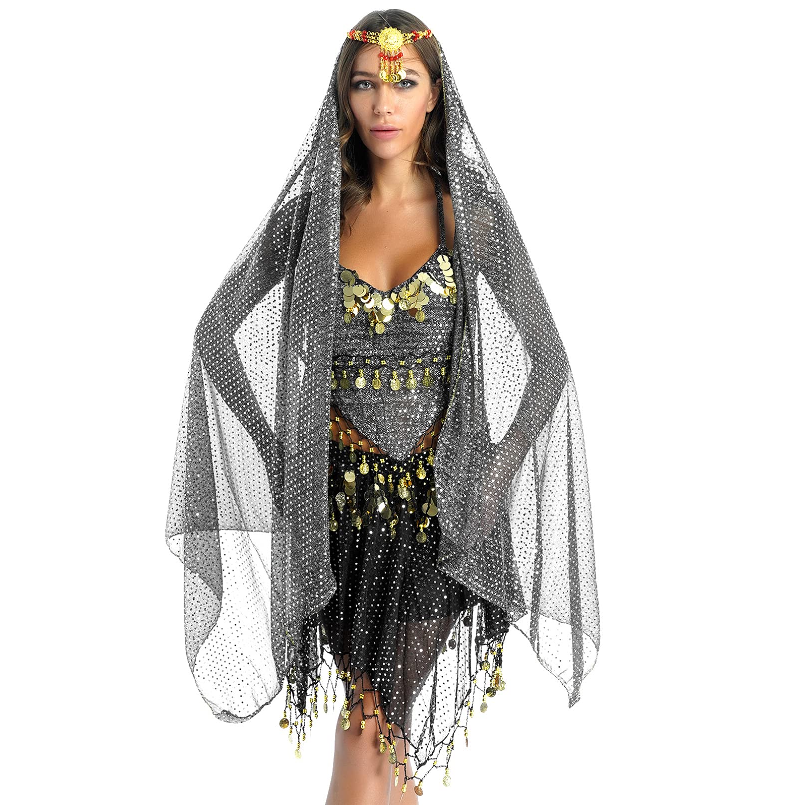 Belly Dance Costume for Women - Indian Bollywood Sequin Skirts & Shiny Outfit for Professional Performances & Cosplay | Perfect for Stage Shows, Dance Competitions & Themed Parties