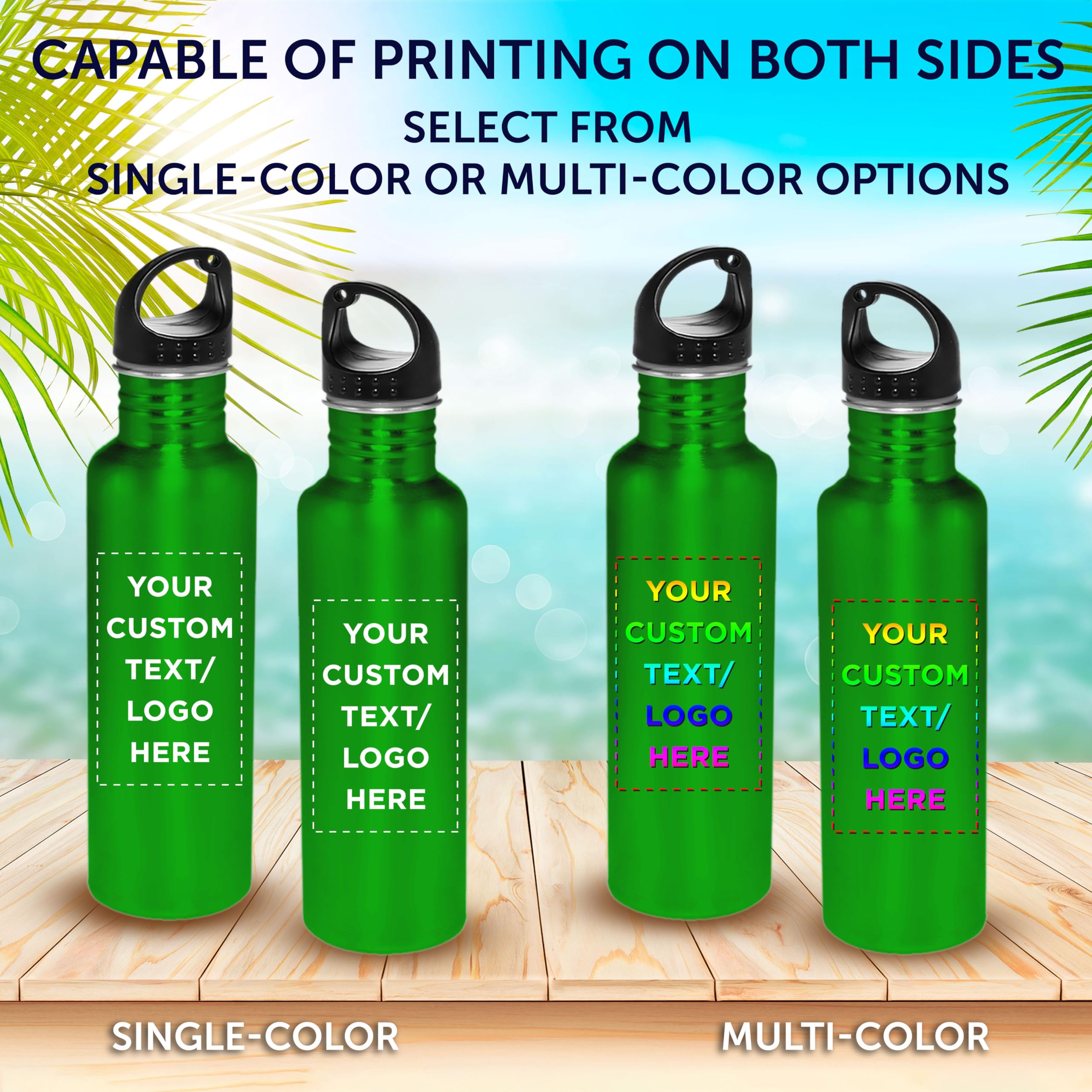 Custom Stainless Steel Water Bottles 26oz (Set of 10) - Personalized Bulk Pack, Reusable & Leak Proof - Ideal for Gym, Hiking, Camping, Outdoor Sports - Eco-Friendly Green Bottles for Workouts, Travel & Everyday Hydration