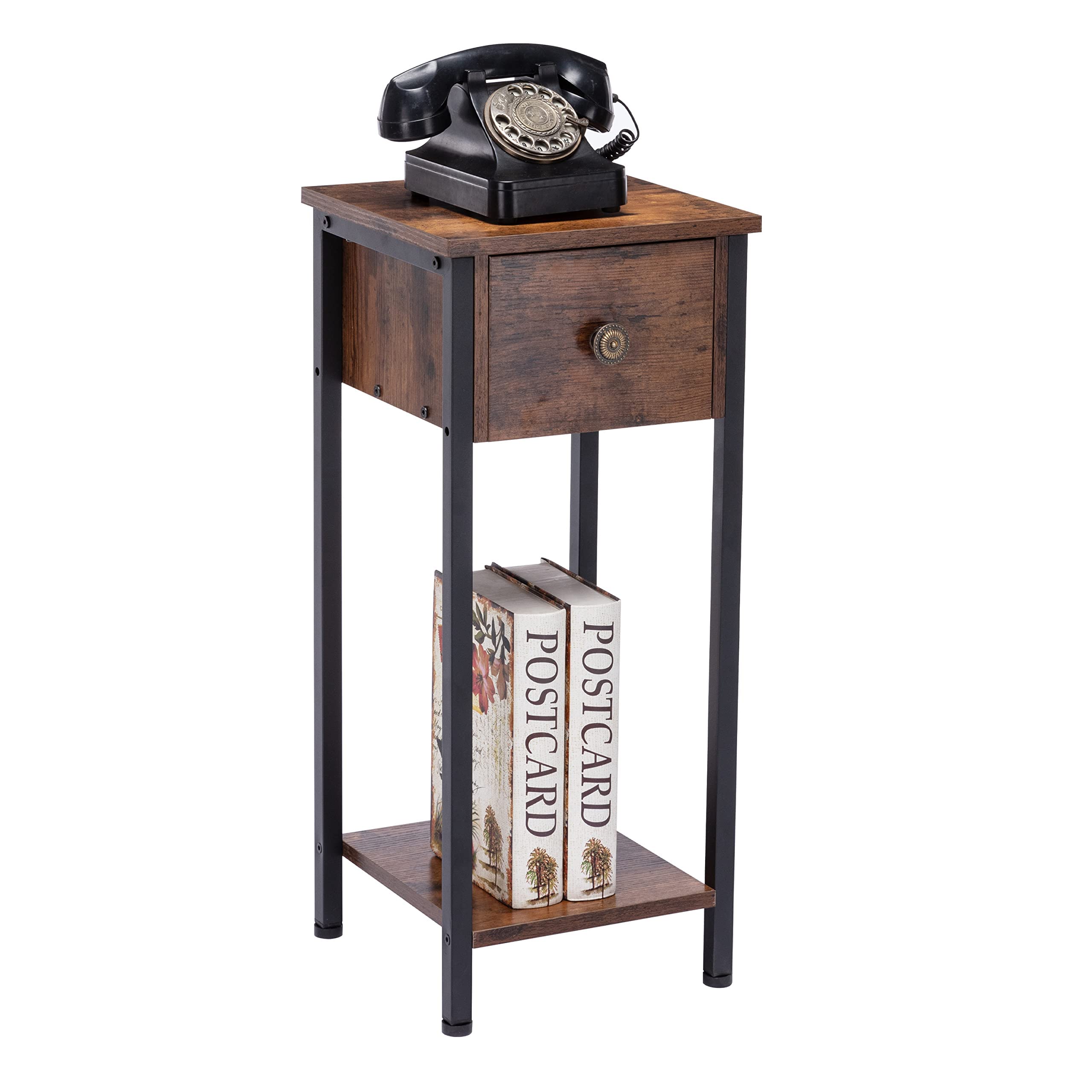 DYHOME Retro Industrial Side Table with Storage Drawers - for Living Room & Bedroom